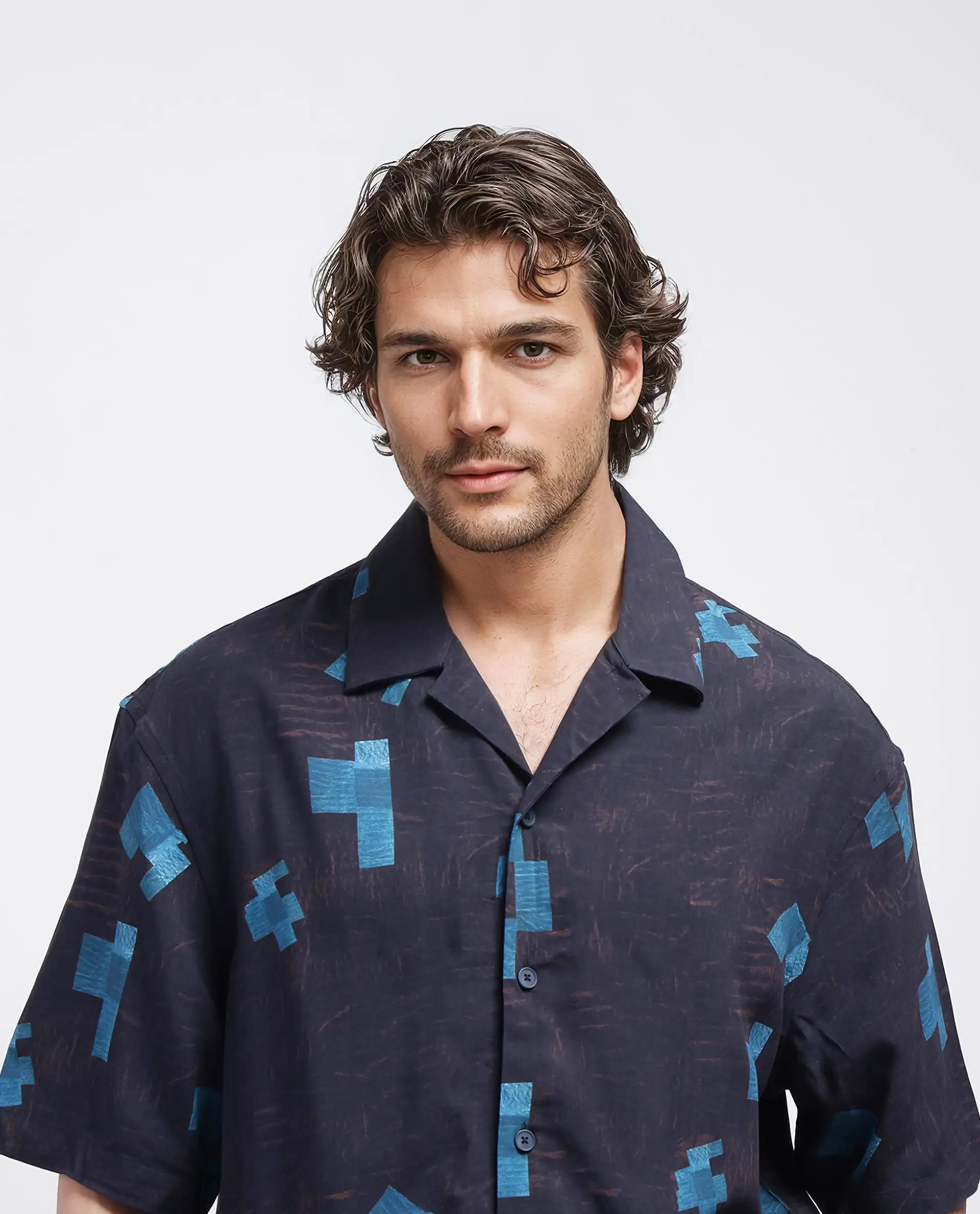 Rare Rabbit Men's Riko Dark Brown Viscose Abstract Print Oversized Fit Half Sleeve Cuban Collar Shirt - Image 6