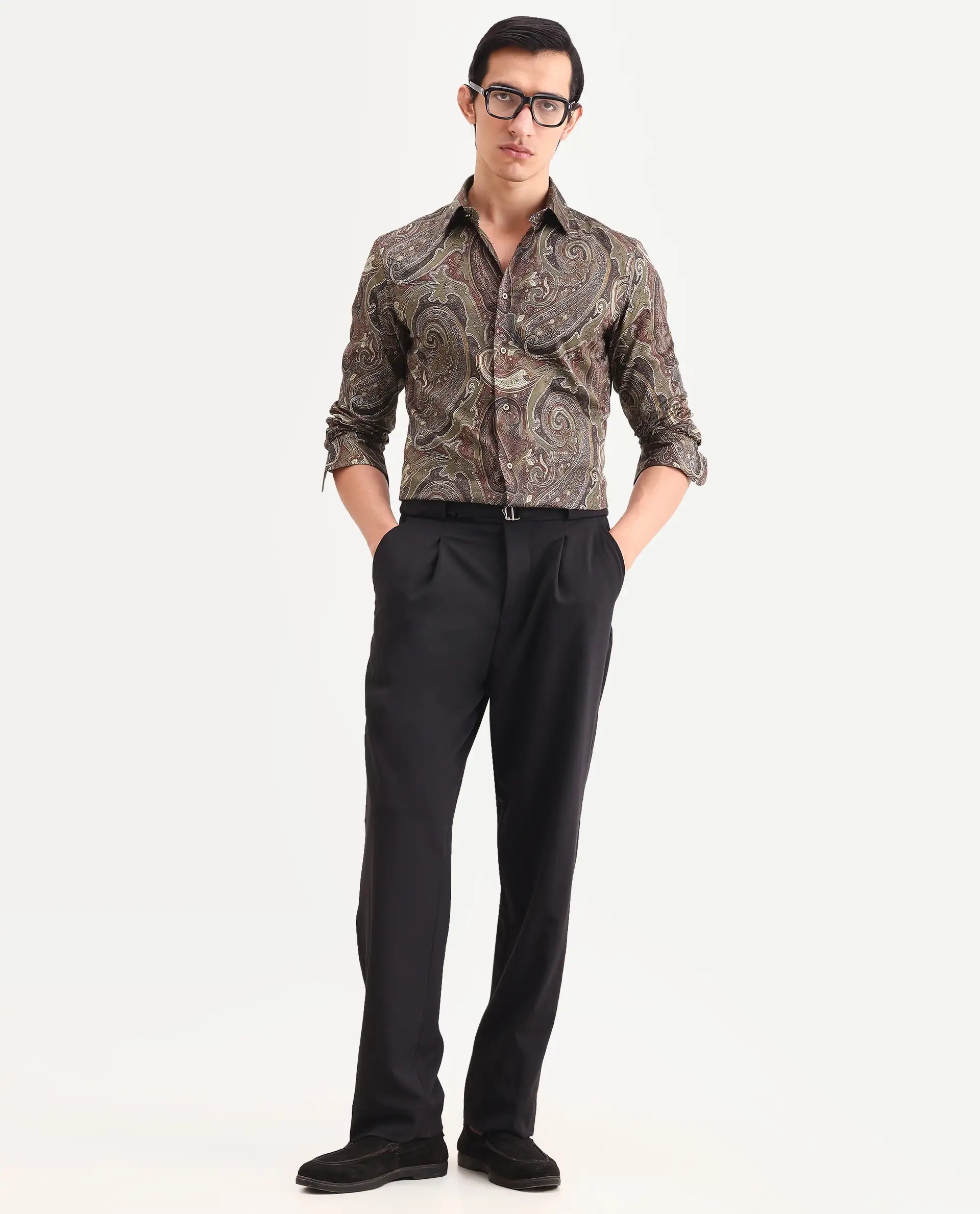 Rare Rabbit Men's Riko Dusky Green Cotton Fabric Full Sleeve Spread Collar Regular Fit Paisley Shirt - Image 2