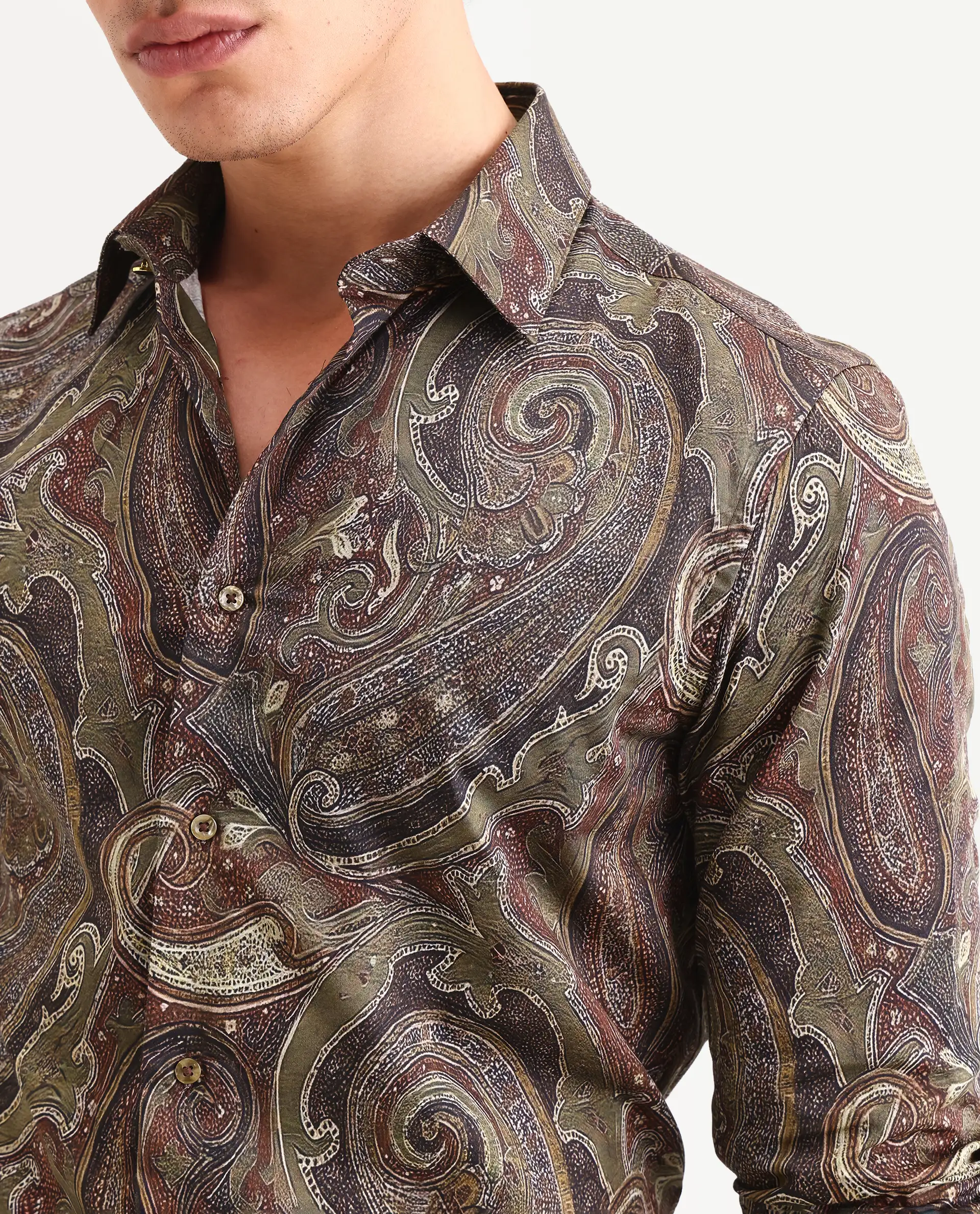 Rare Rabbit Men's Riko Dusky Green Cotton Fabric Full Sleeve Spread Collar Regular Fit Paisley Shirt - Image 3
