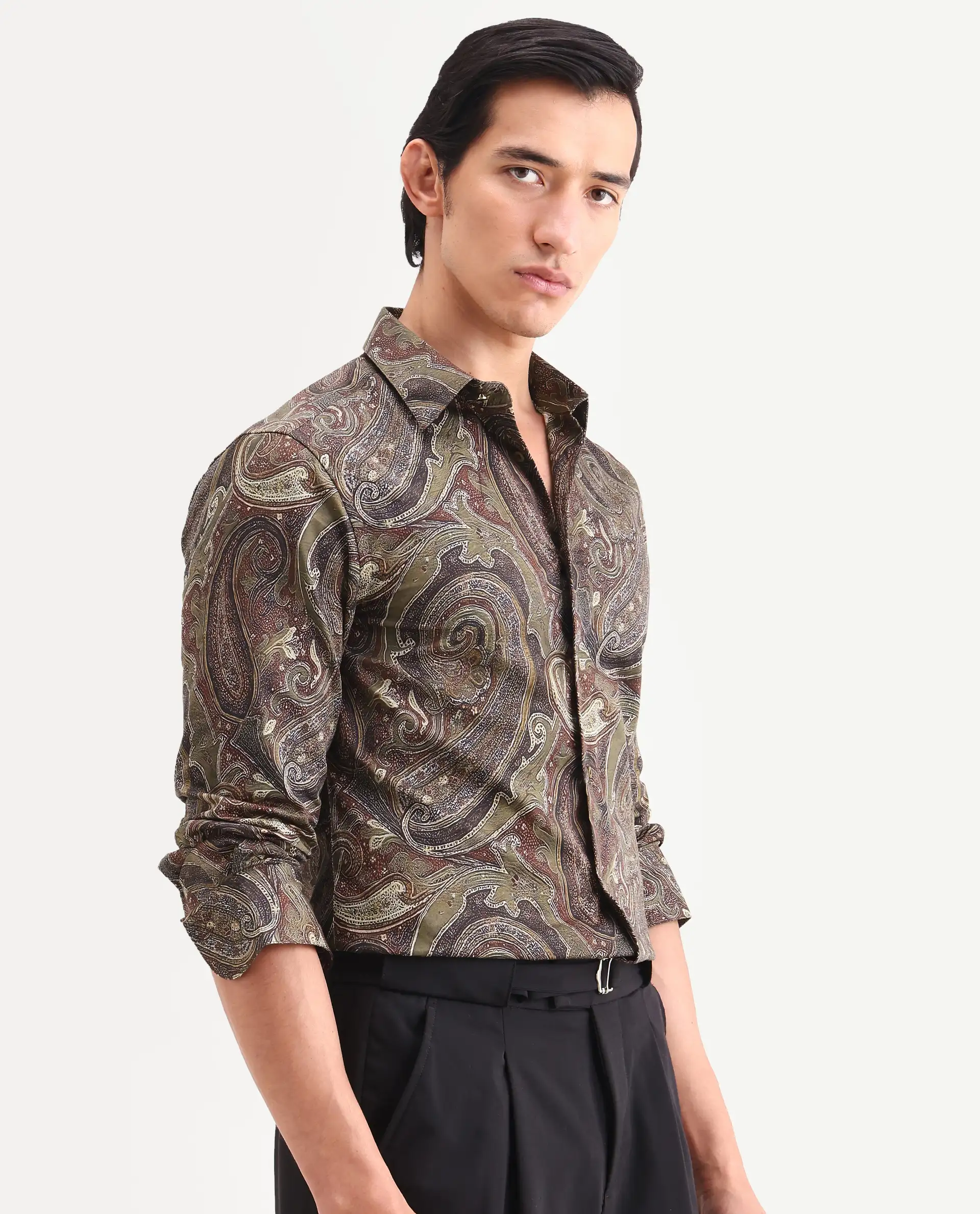 Rare Rabbit Men's Riko Dusky Green Cotton Fabric Full Sleeve Spread Collar Regular Fit Paisley Shirt - Image 4
