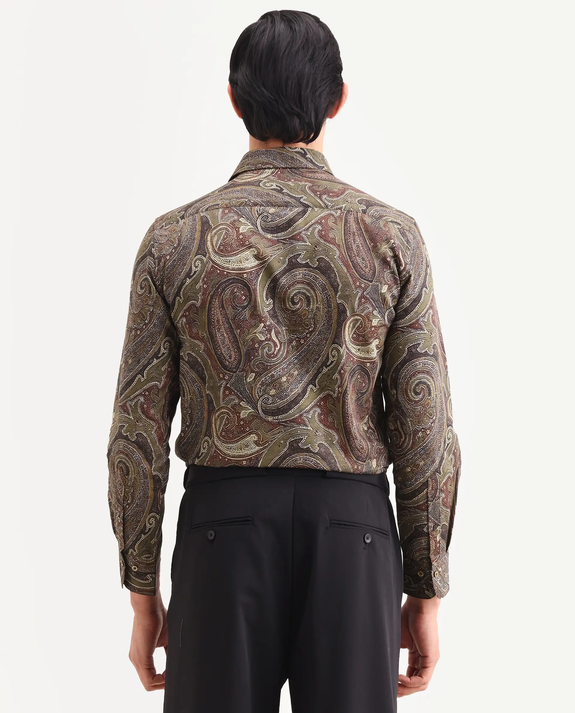 Rare Rabbit Men's Riko Dusky Green Cotton Fabric Full Sleeve Spread Collar Regular Fit Paisley Shirt - Image 7