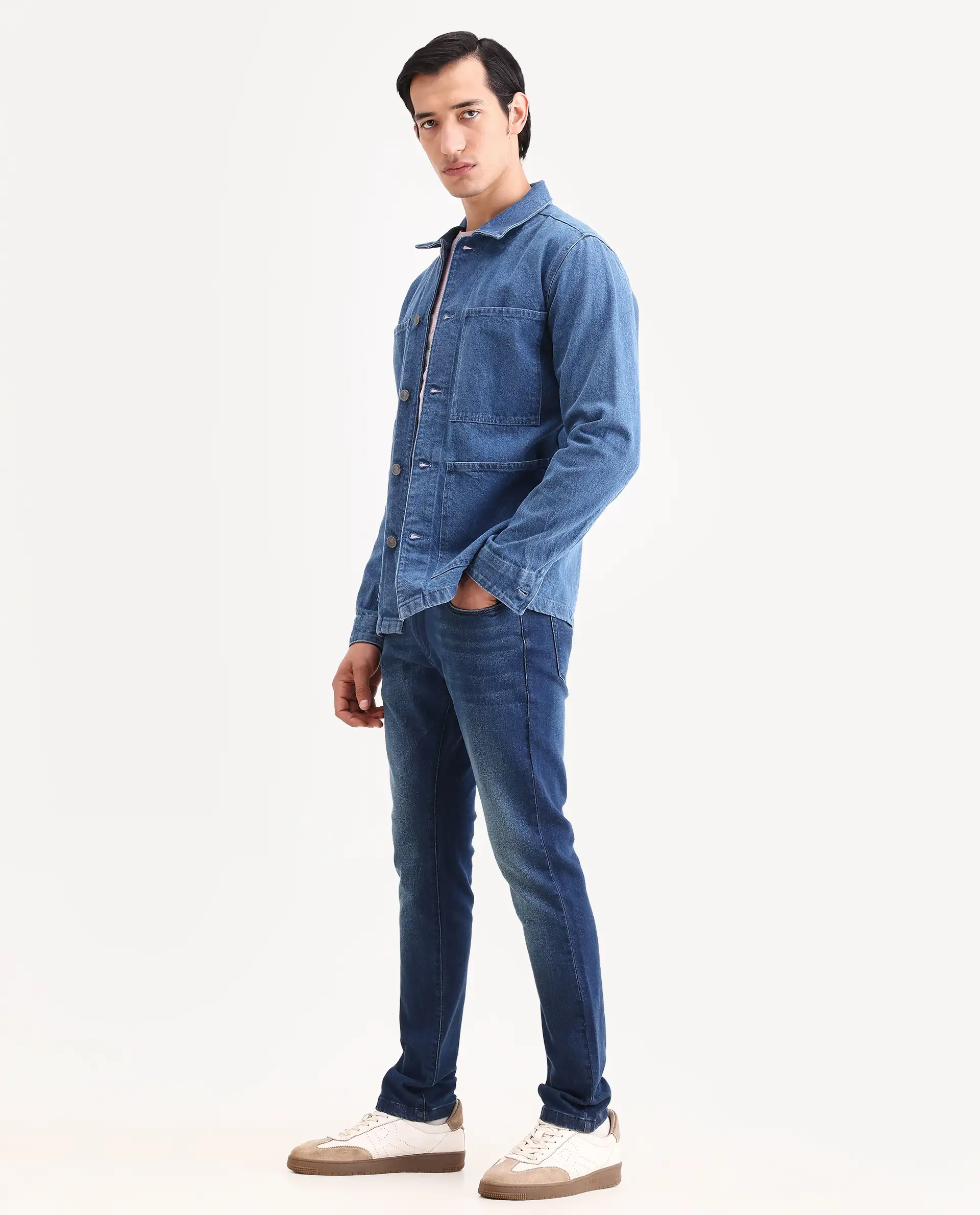 Rare Rabbit Men's Rilo H Dark Blue Cotton Blend Fabric Hawk Slim Plain Jeans - Image 4