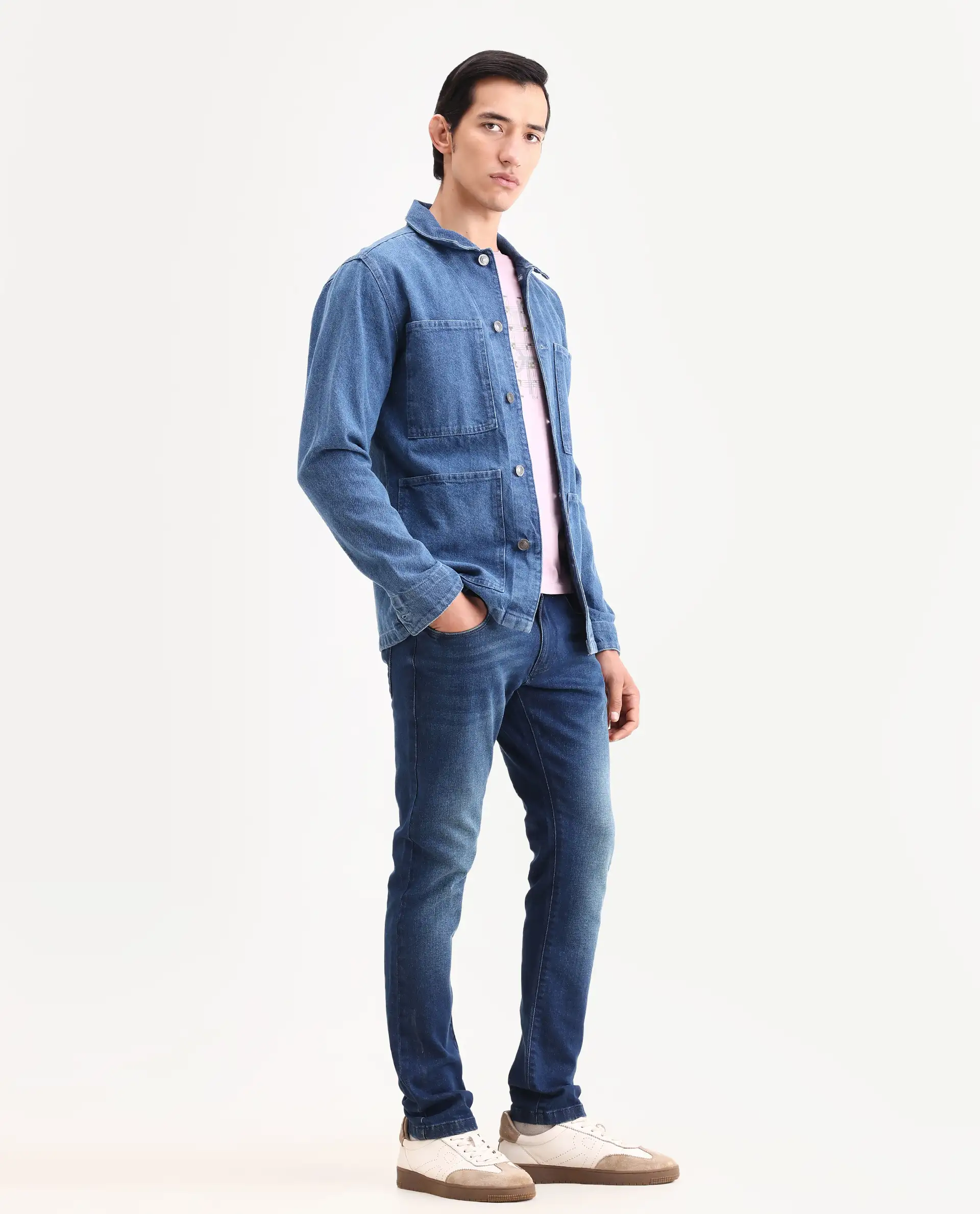 Rare Rabbit Men's Rilo H Dark Blue Cotton Blend Fabric Hawk Slim Plain Jeans - Image 5