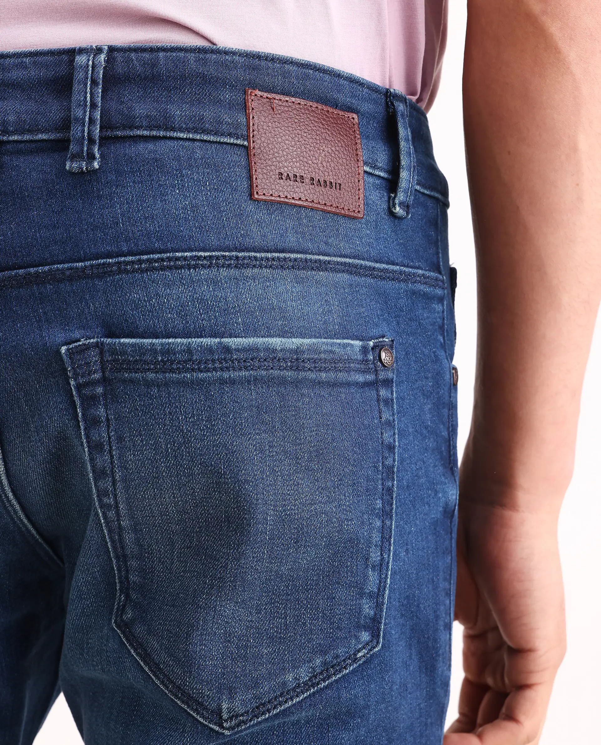 Rare Rabbit Men's Rilo H Dark Blue Cotton Blend Fabric Hawk Slim Plain Jeans - Image 6