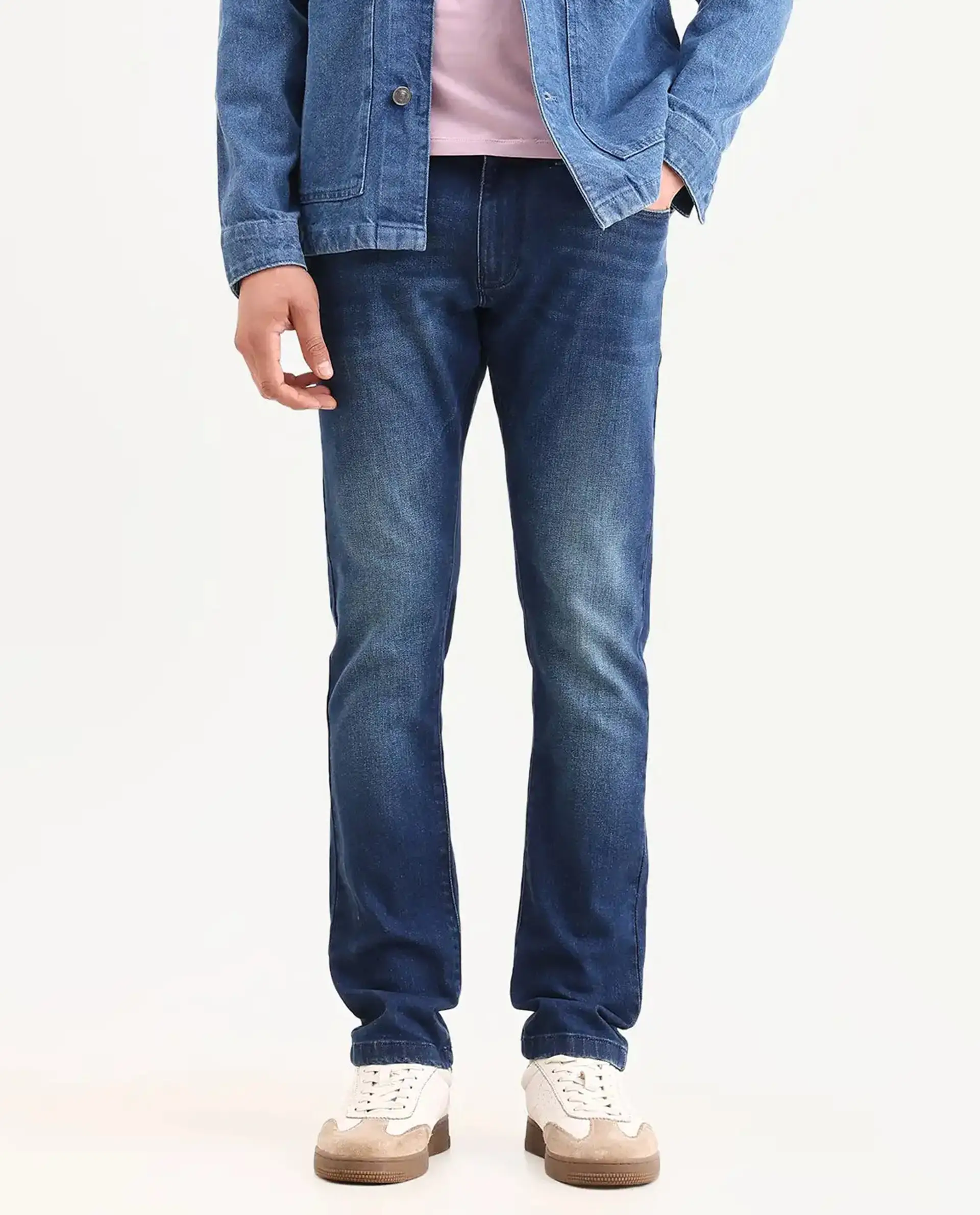 Rare Rabbit Men's Rilo H Dark Blue Cotton Blend Fabric Hawk Slim Plain Jeans - Image 9