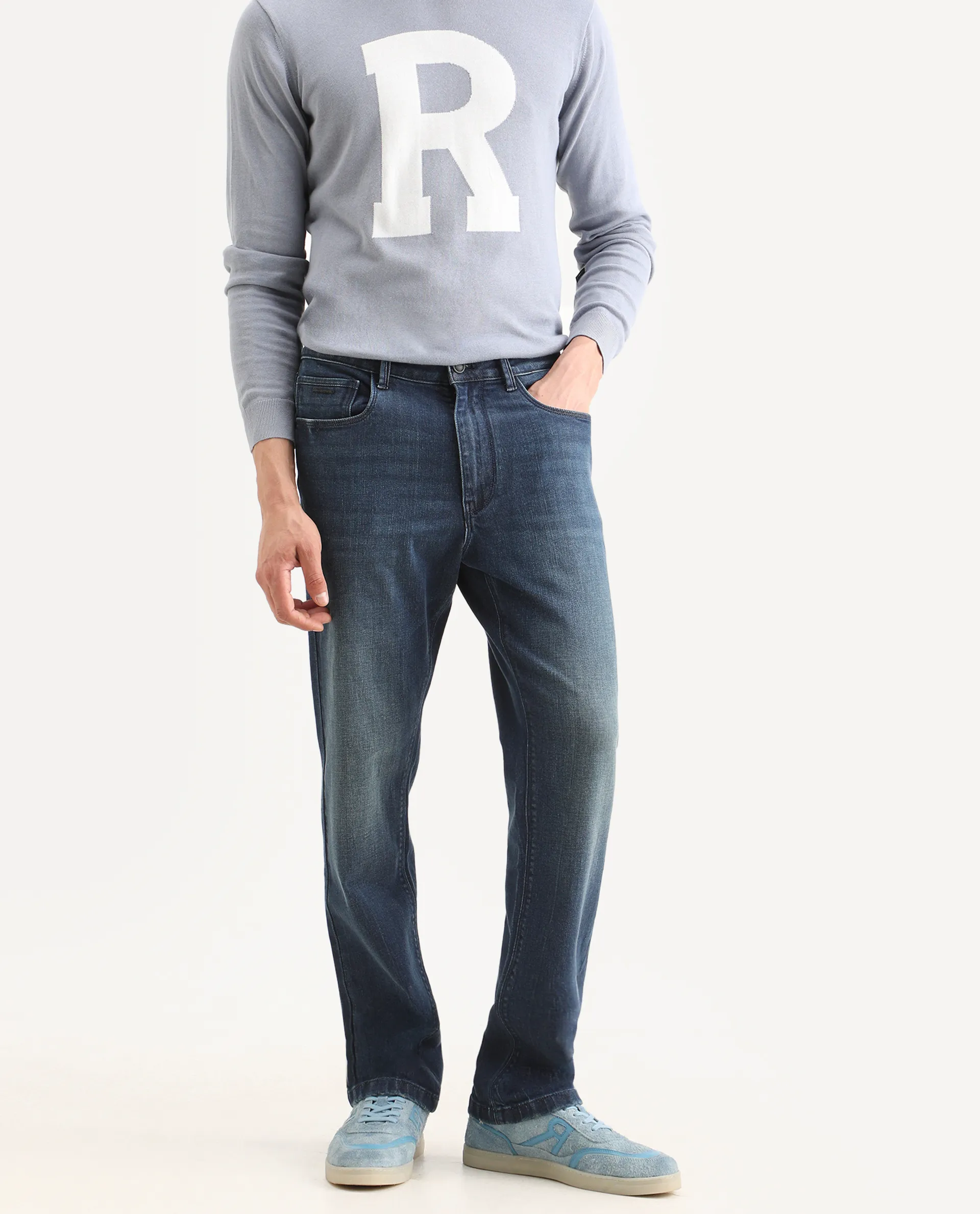 Rare Rabbit Men's Rilo M Dark Blue Cotton Blend Fabric Morris Regular Plain Jeans - Image 2