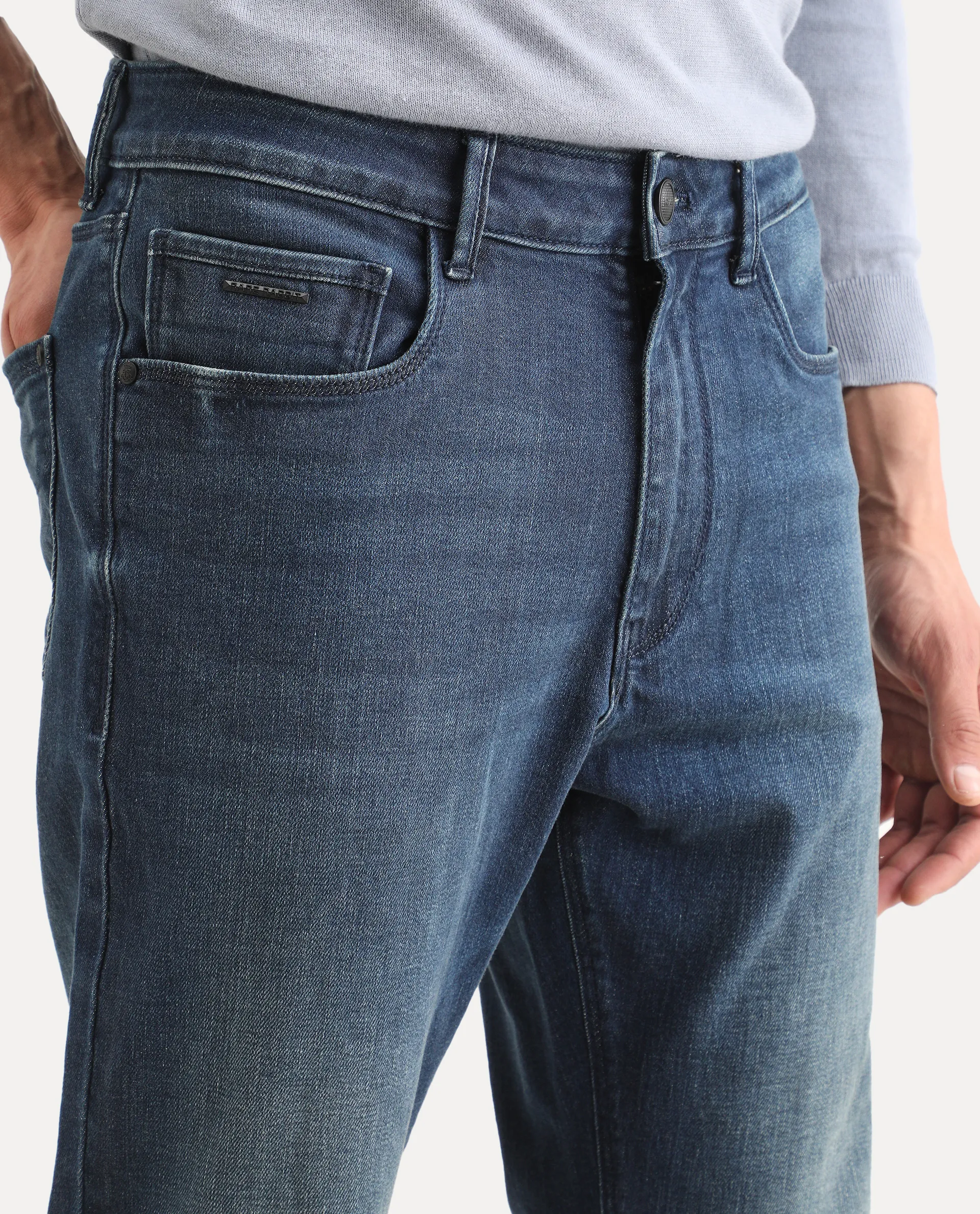 Rare Rabbit Men's Rilo M Dark Blue Cotton Blend Fabric Morris Regular Plain Jeans - Image 3