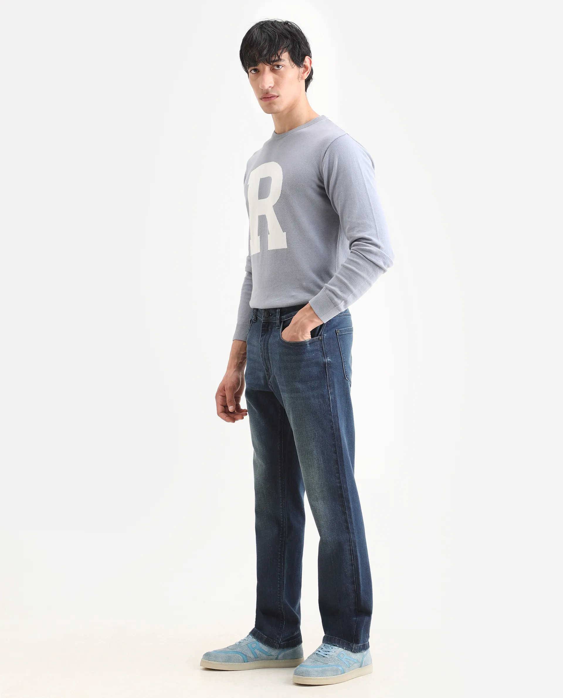 Rare Rabbit Men's Rilo M Dark Blue Cotton Blend Fabric Morris Regular Plain Jeans - Image 5