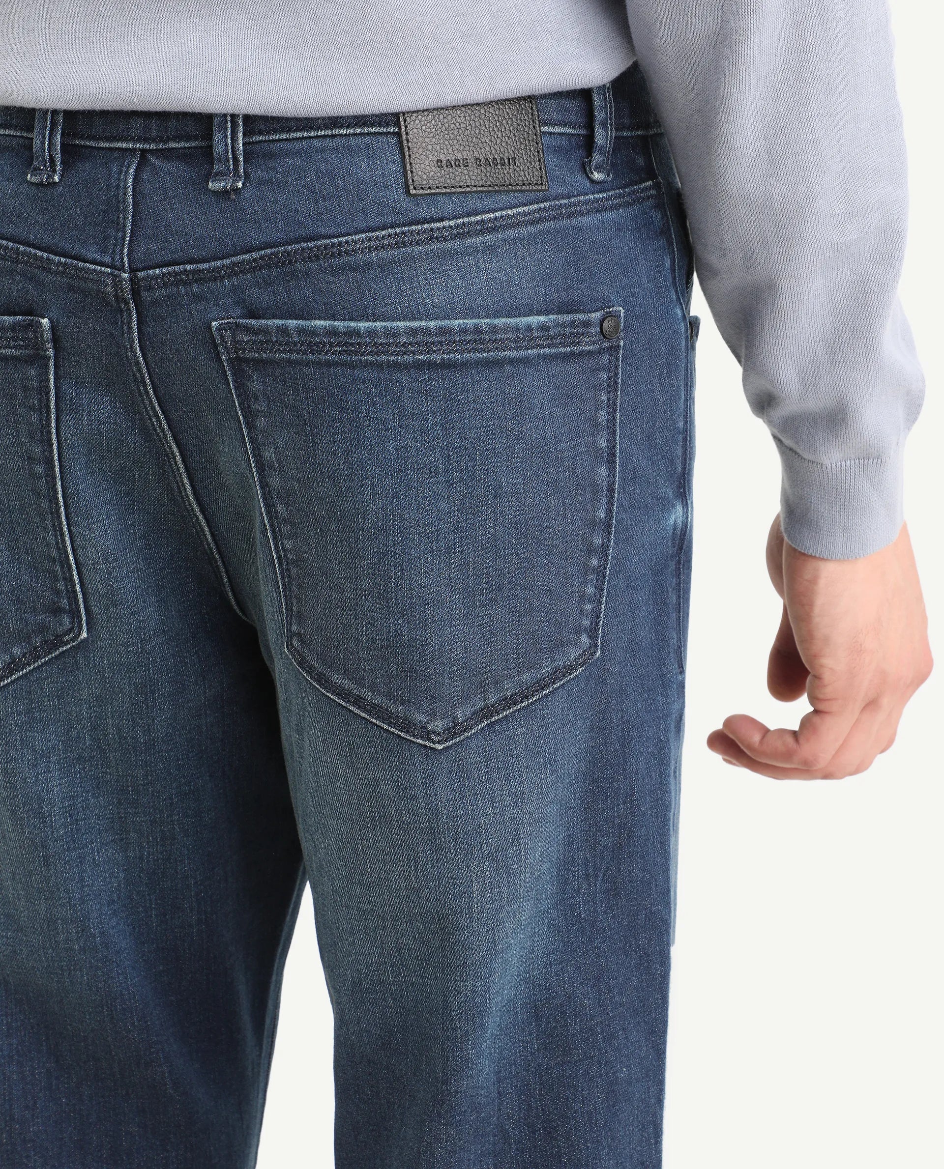 Rare Rabbit Men's Rilo M Dark Blue Cotton Blend Fabric Morris Regular Plain Jeans - Image 6