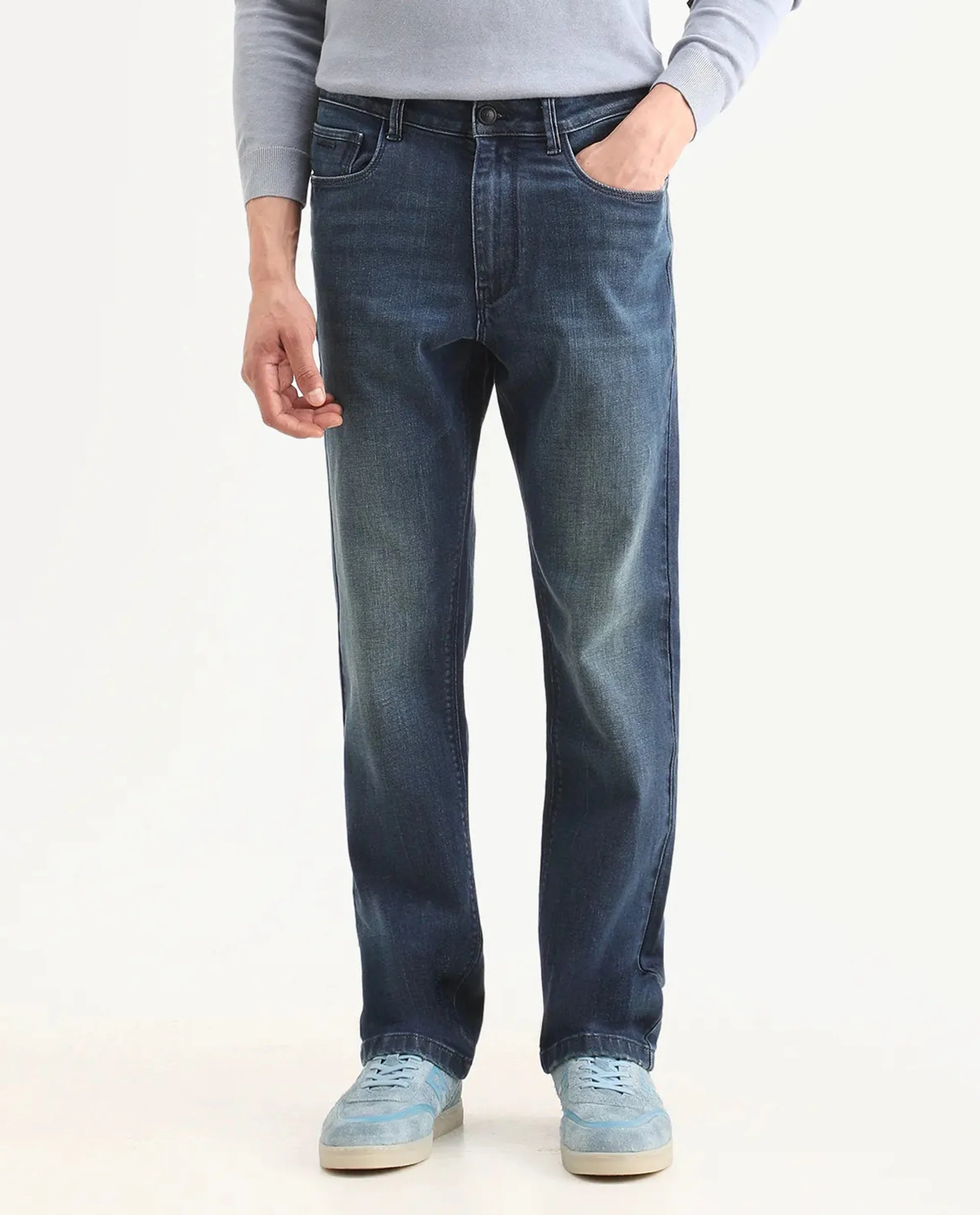 Rare Rabbit Men's Rilo M Dark Blue Cotton Blend Fabric Morris Regular Plain Jeans - Image 9