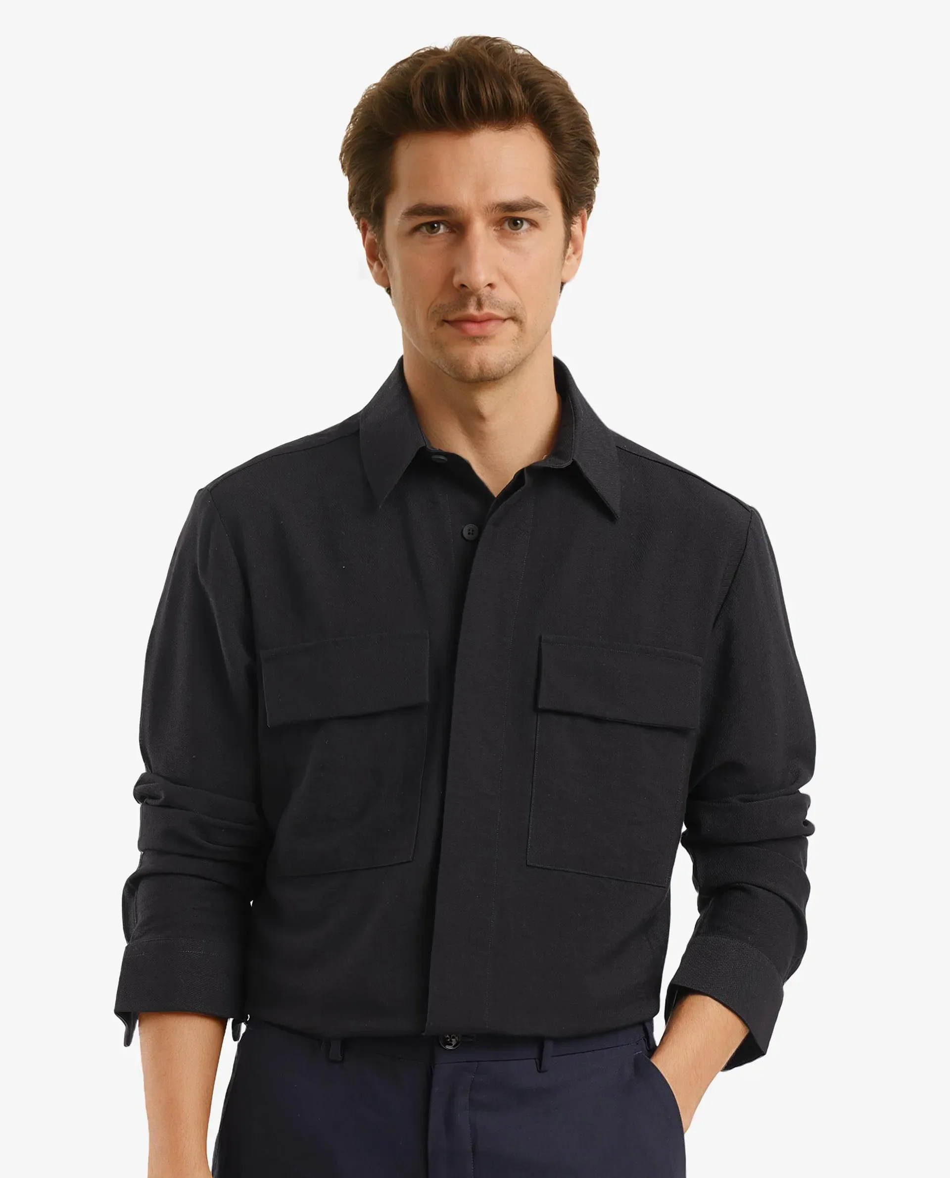 Rare Rabbit Men's Rimal Black Viscose Blend Plain Regular Fit Full Sleeve Collared Shirt - Image 10