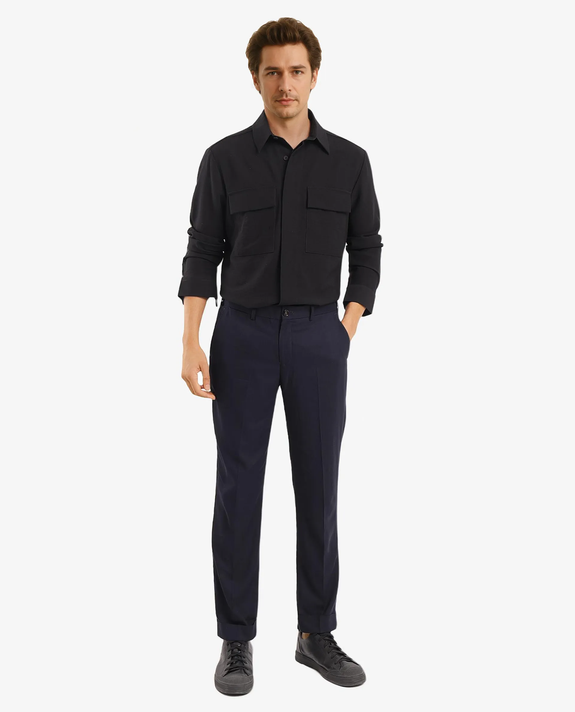 Rare Rabbit Men's Rimal Black Viscose Blend Plain Regular Fit Full Sleeve Collared Shirt - Image 5