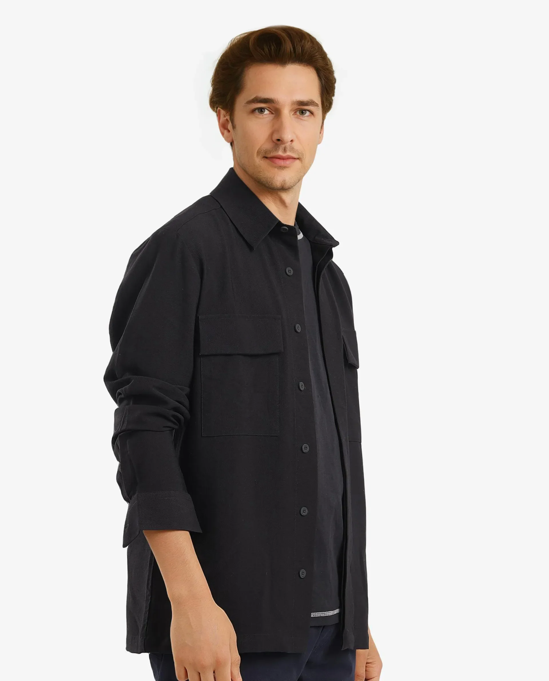 Rare Rabbit Men's Rimal Black Viscose Blend Plain Regular Fit Full Sleeve Collared Shirt - Image 6