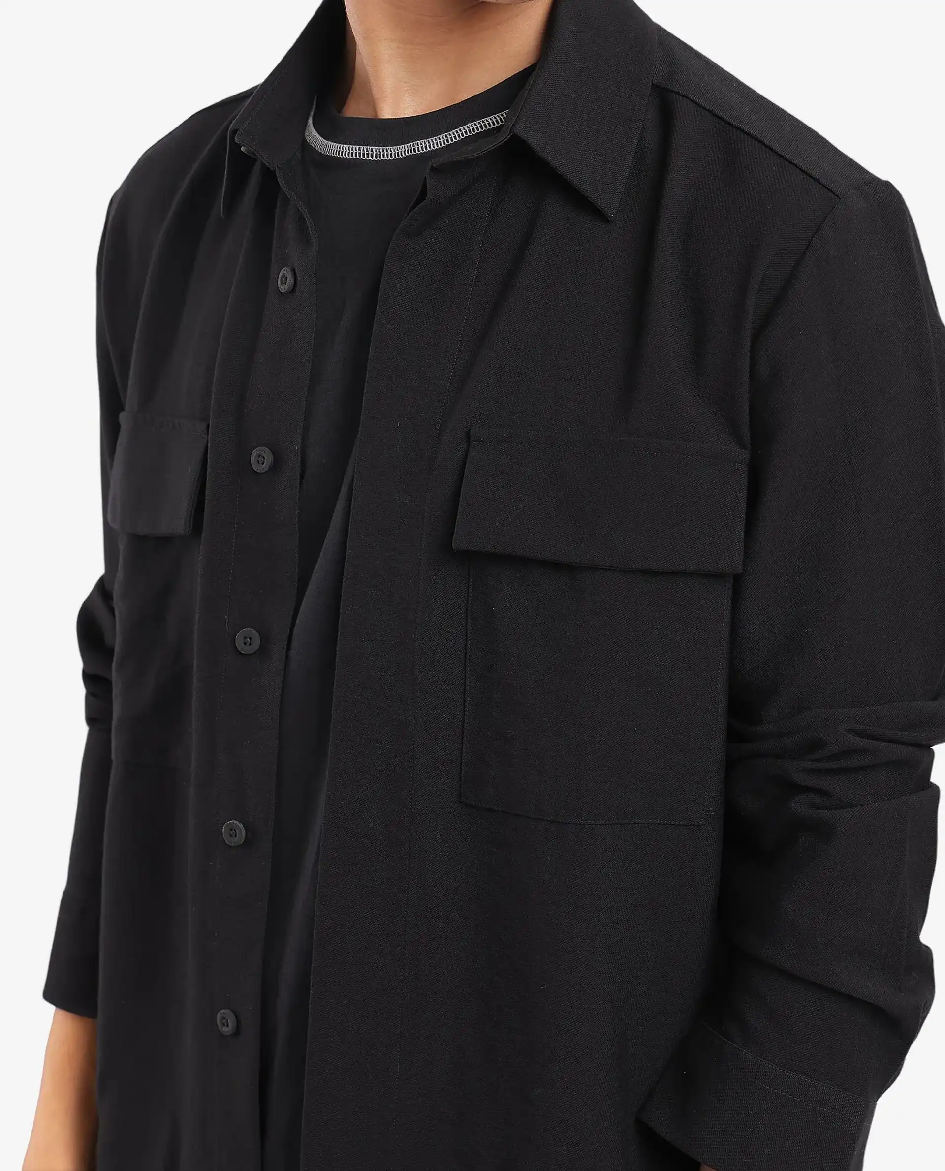 Rare Rabbit Men's Rimal Black Viscose Blend Plain Regular Fit Full Sleeve Collared Shirt - Image 7
