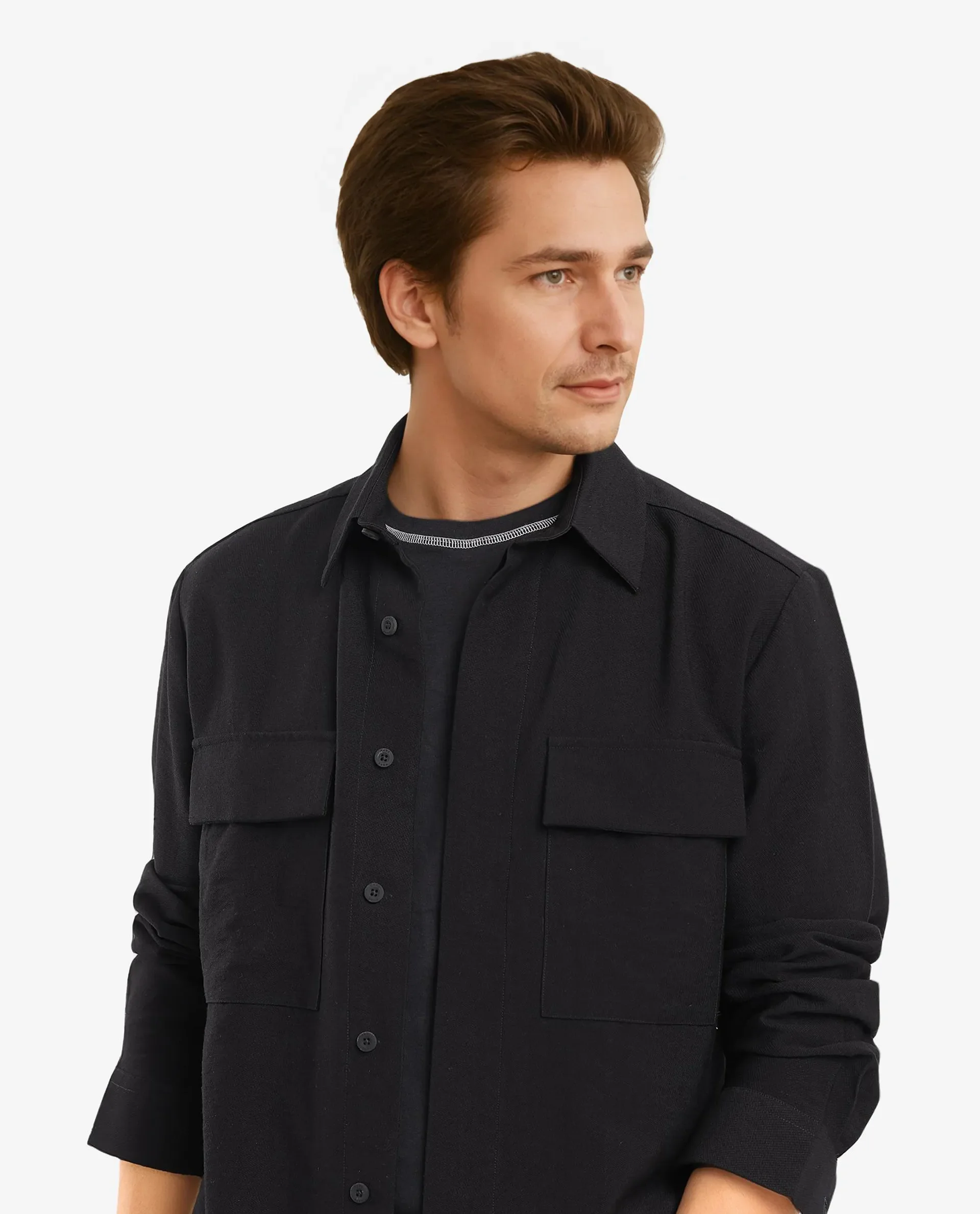 Rare Rabbit Men's Rimal Black Viscose Blend Plain Regular Fit Full Sleeve Collared Shirt - Image 8
