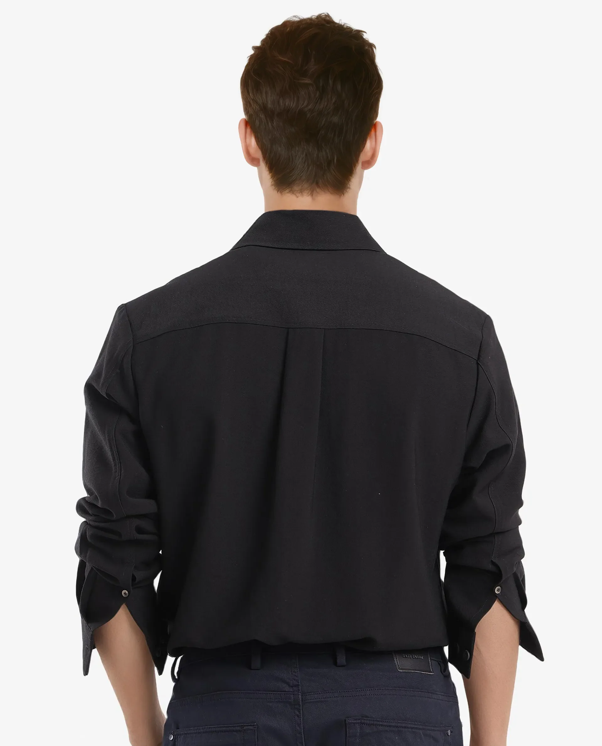 Rare Rabbit Men's Rimal Black Viscose Blend Plain Regular Fit Full Sleeve Collared Shirt - Image 9