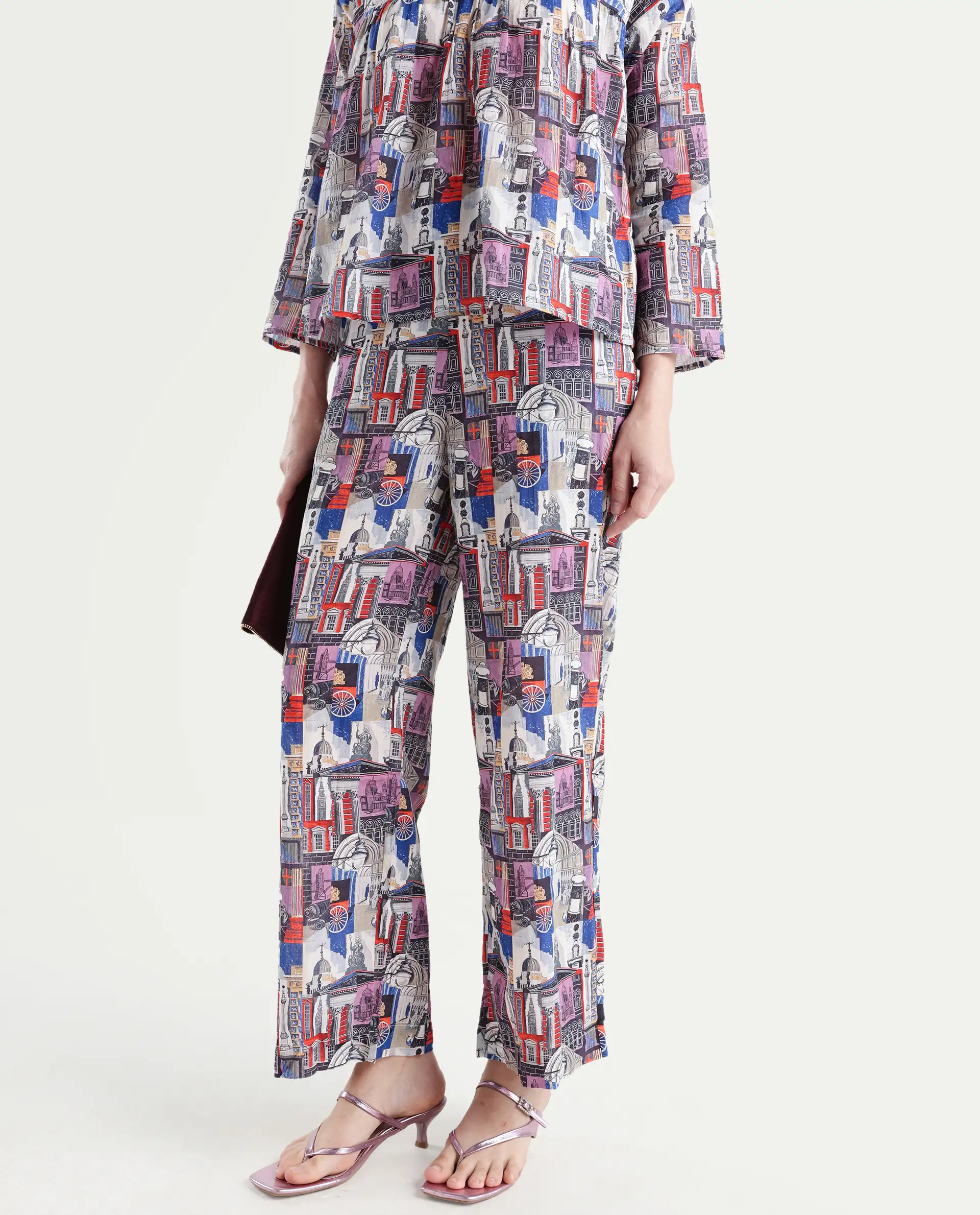 Rareism Women's Rinata-B Multi Cotton Abstract Print Ankle Length Straight Fit Trouser - Image 2