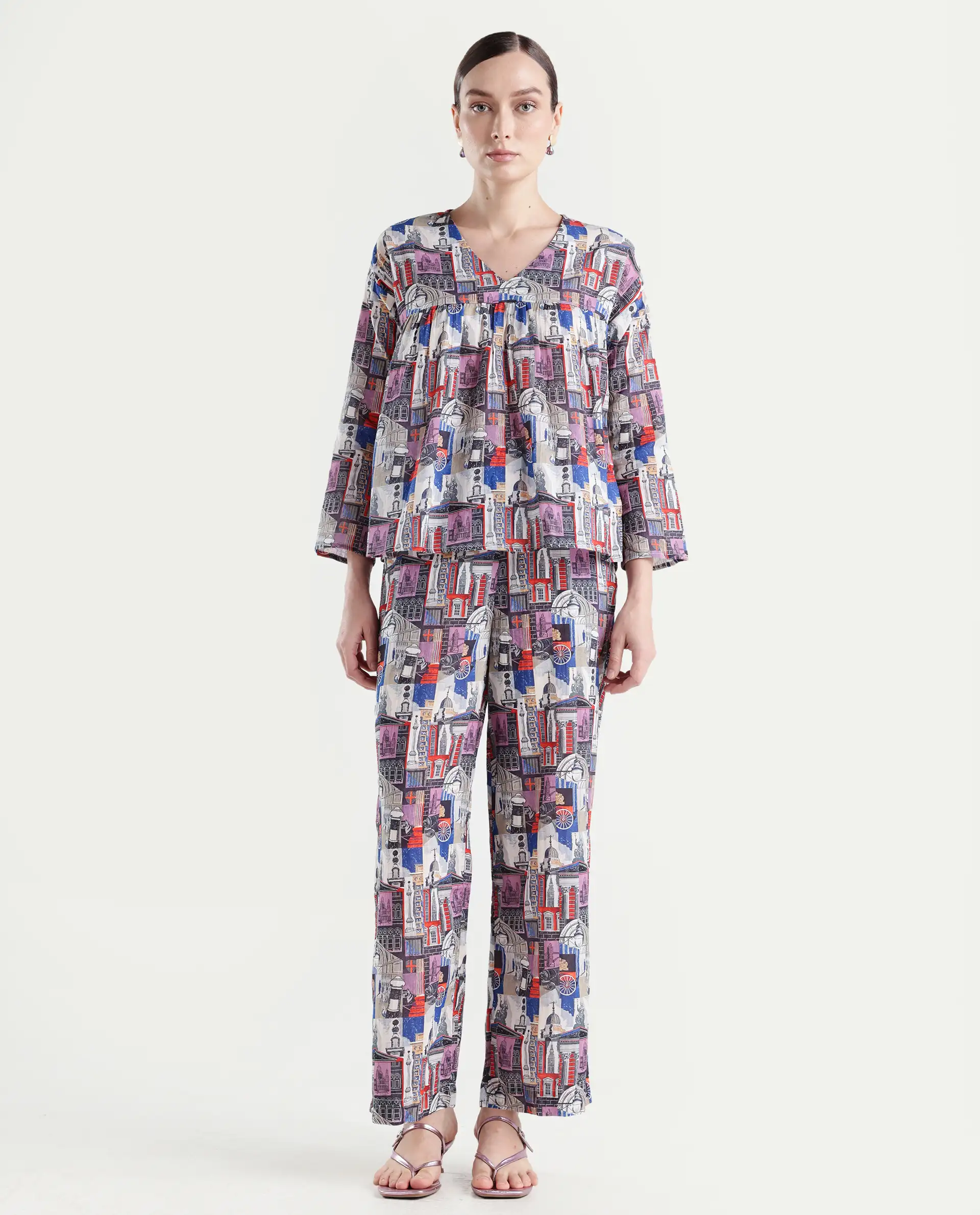 Rareism Women's Rinata-B Multi Cotton Abstract Print Ankle Length Straight Fit Trouser - Image 3