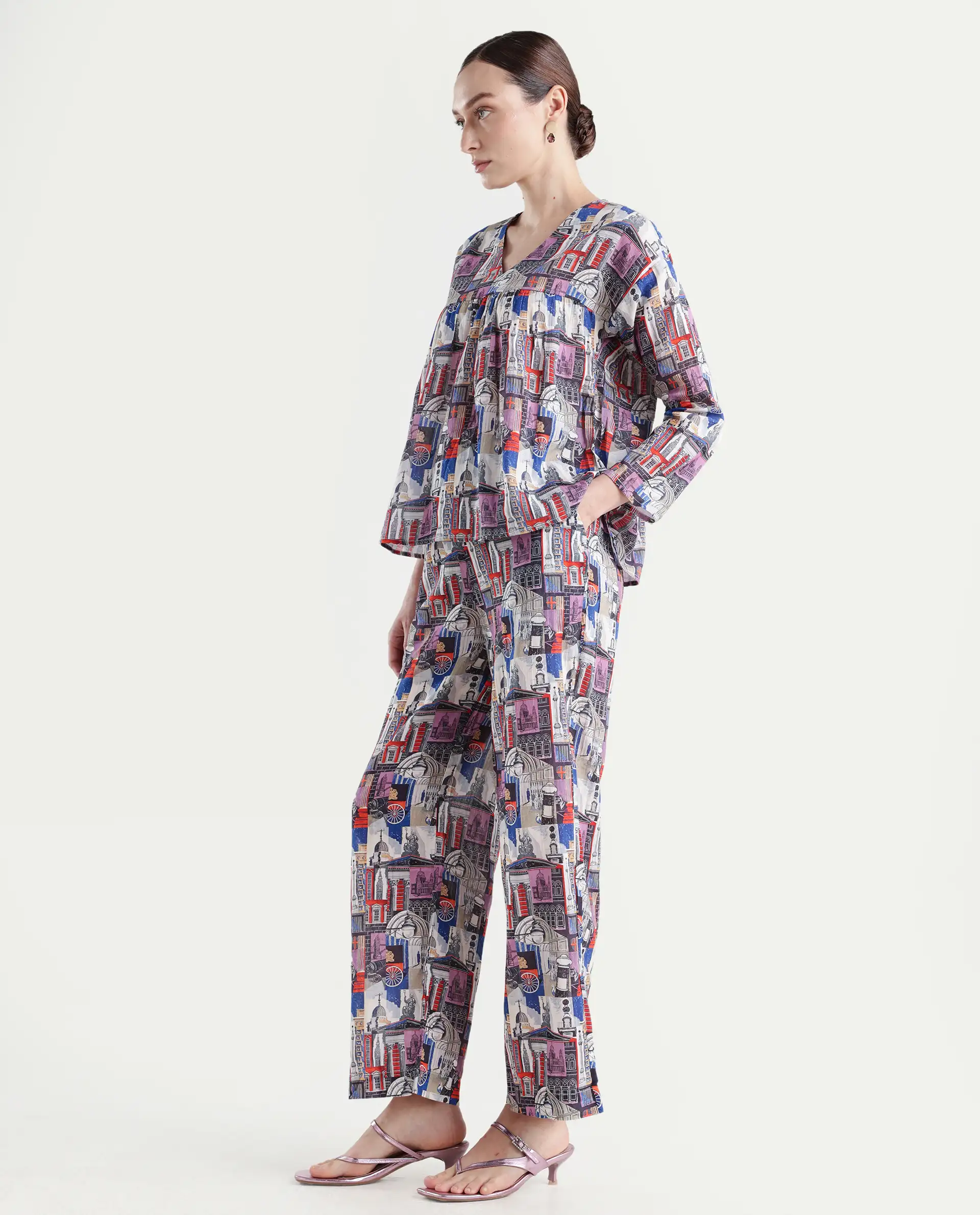 Rareism Women's Rinata-B Multi Cotton Abstract Print Ankle Length Straight Fit Trouser - Image 5