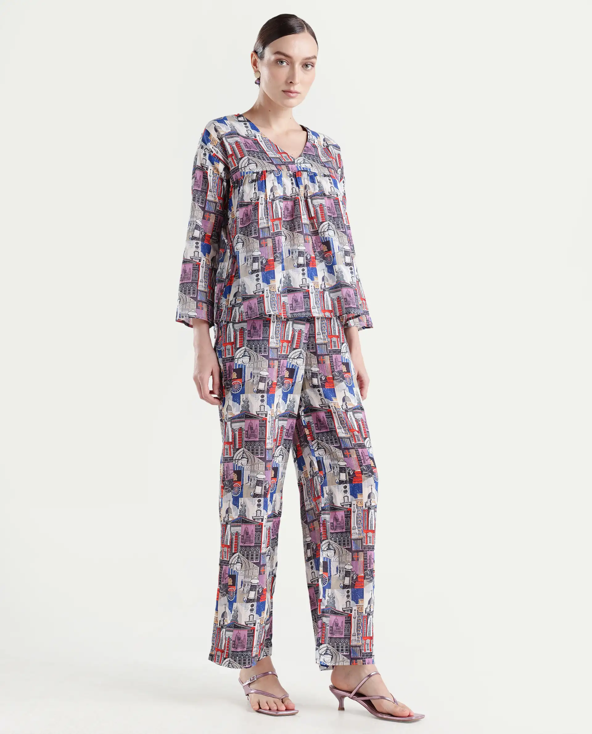 Rareism Women's Rinata-B Multi Cotton Abstract Print Ankle Length Straight Fit Trouser - Image 6