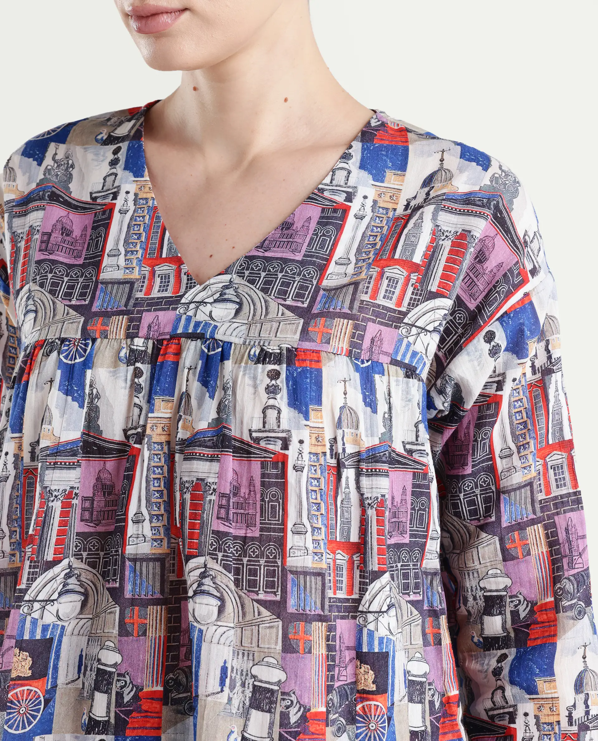 Rareism Women's Rinata-T Multi Cotton V-Neck Abstract Print Regular Fit Top - Image 4