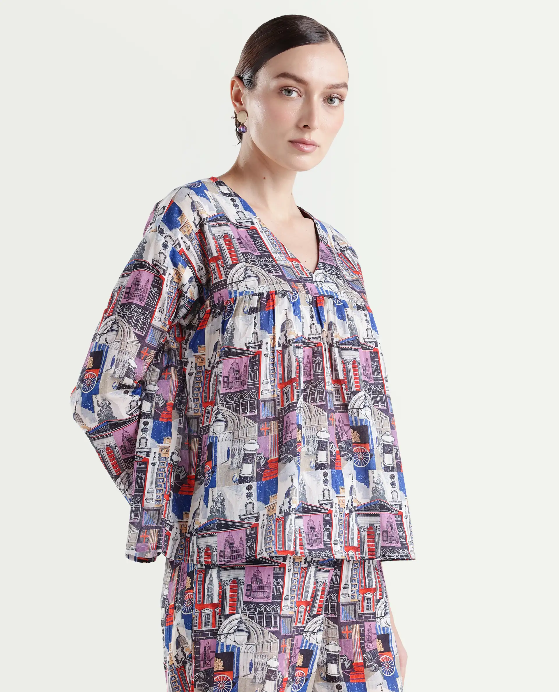 Rareism Women's Rinata-T Multi Cotton V-Neck Abstract Print Regular Fit Top - Image 6