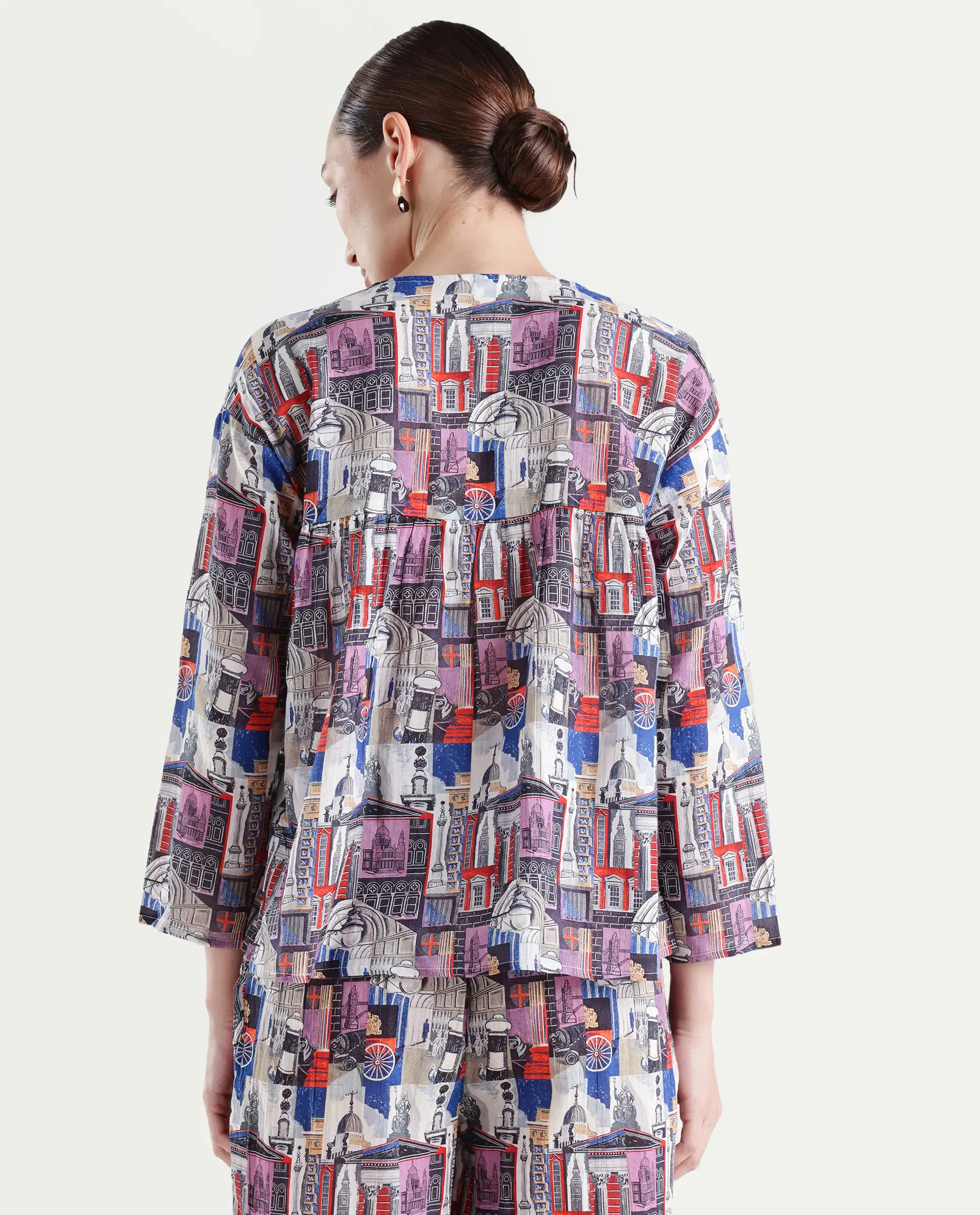 Rareism Women's Rinata-T Multi Cotton V-Neck Abstract Print Regular Fit Top - Image 7