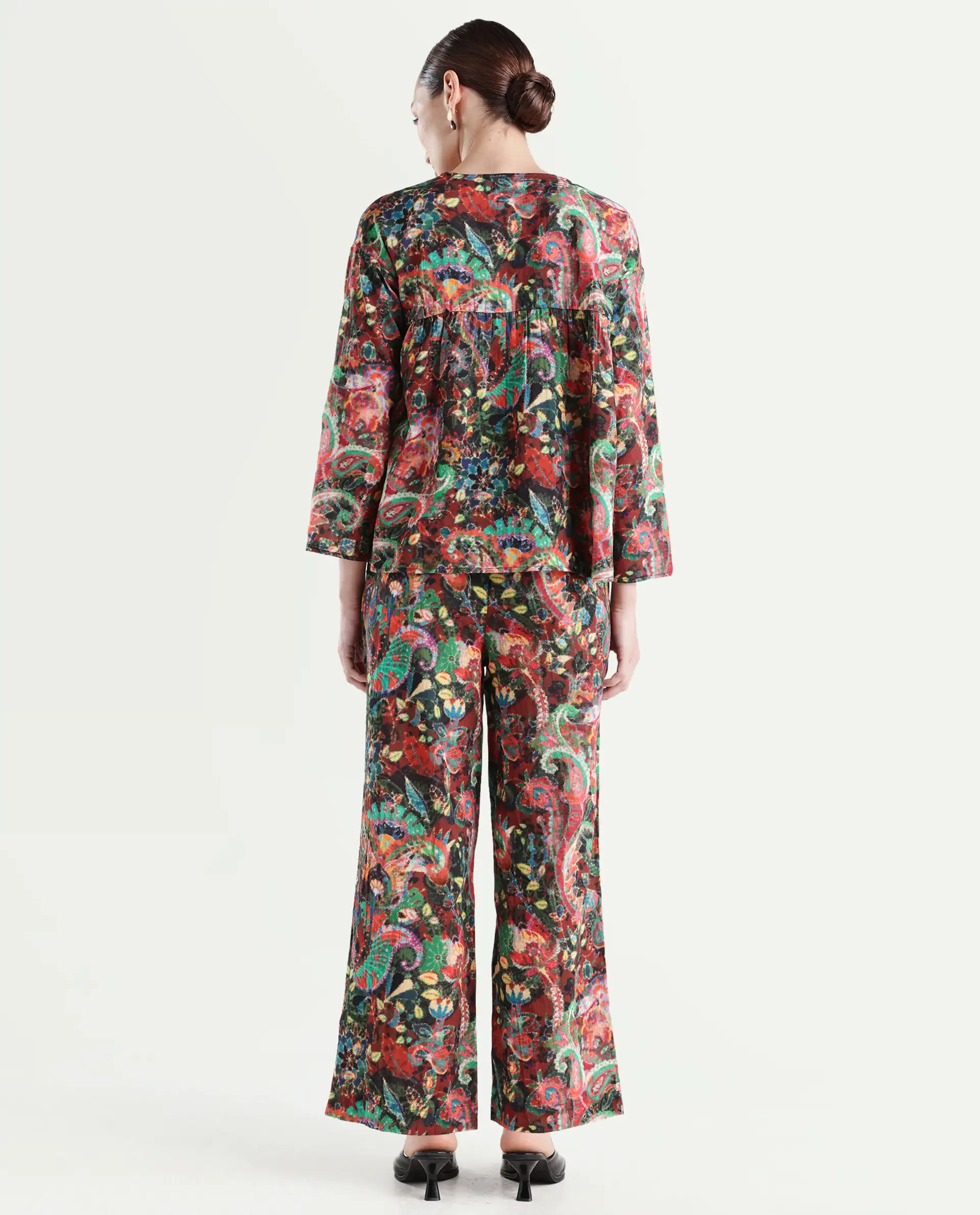 Rareism Women's Rinatao-B Dark Multi Cotton Blend Paisley Print Ankle Length Straight Fit Trouser - Image 7