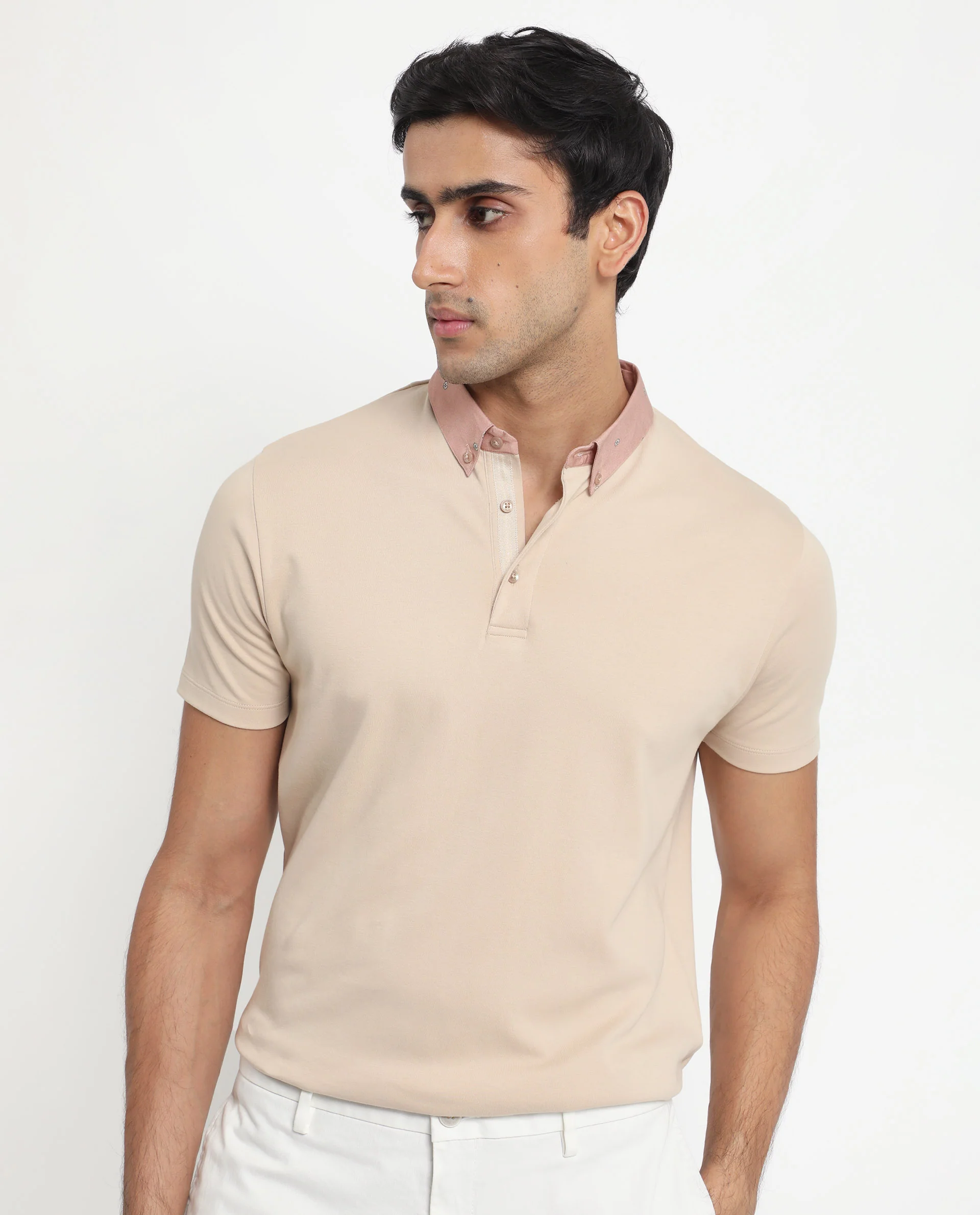 Rare Rabbit Men's Ringer-1 Beige Cotton Printed Regular Fit Half Sleeve Polo - Image 2