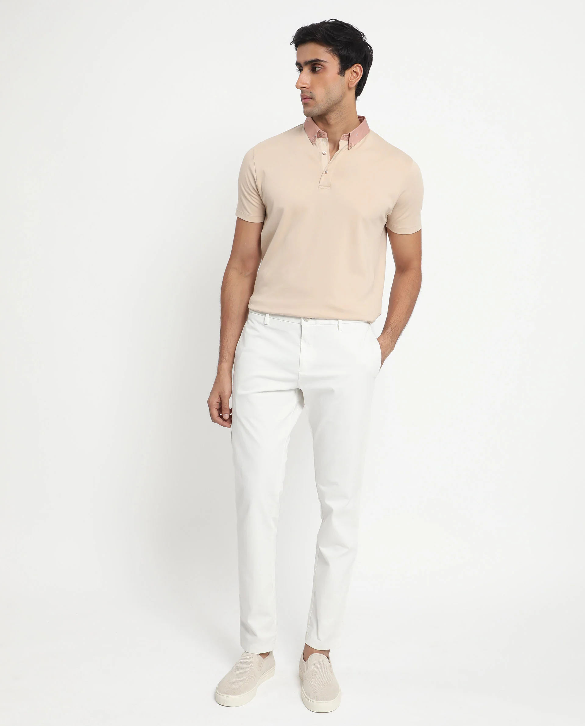 Rare Rabbit Men's Ringer-1 Beige Cotton Printed Regular Fit Half Sleeve Polo - Image 3