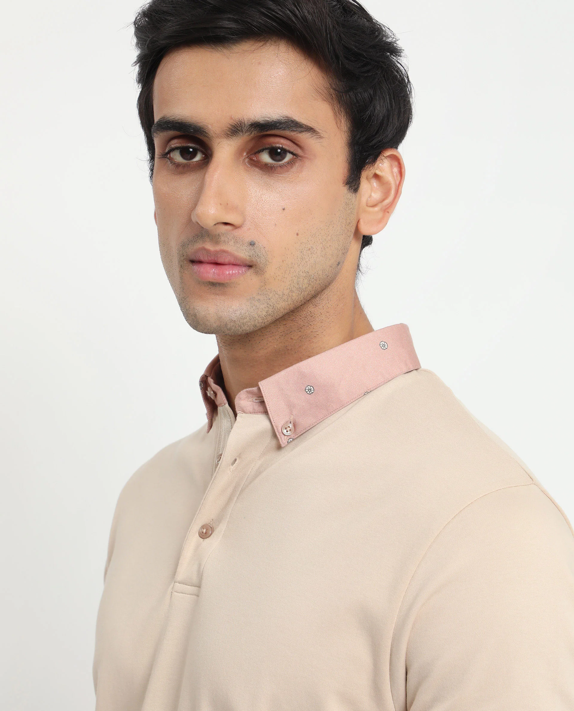 Rare Rabbit Men's Ringer-1 Beige Cotton Printed Regular Fit Half Sleeve Polo - Image 4
