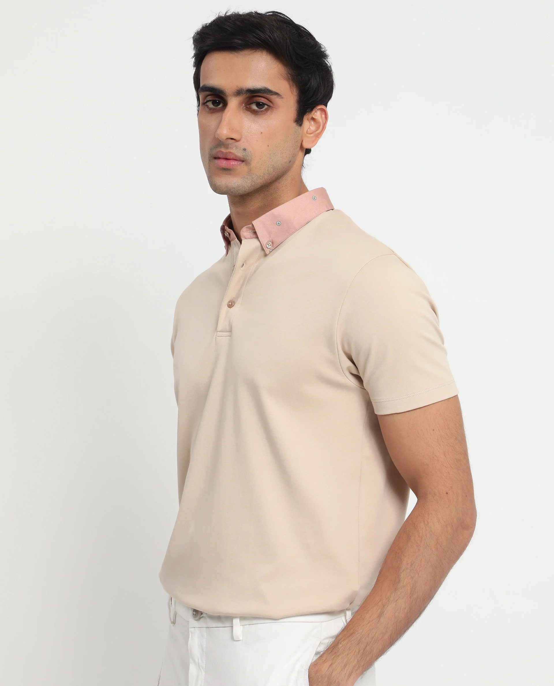 Rare Rabbit Men's Ringer-1 Beige Cotton Printed Regular Fit Half Sleeve Polo - Image 5
