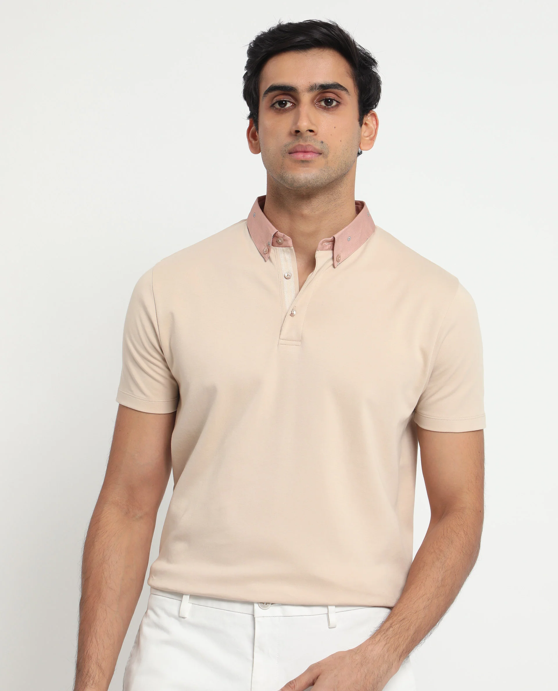 Rare Rabbit Men's Ringer-1 Beige Cotton Printed Regular Fit Half Sleeve Polo - Image 6