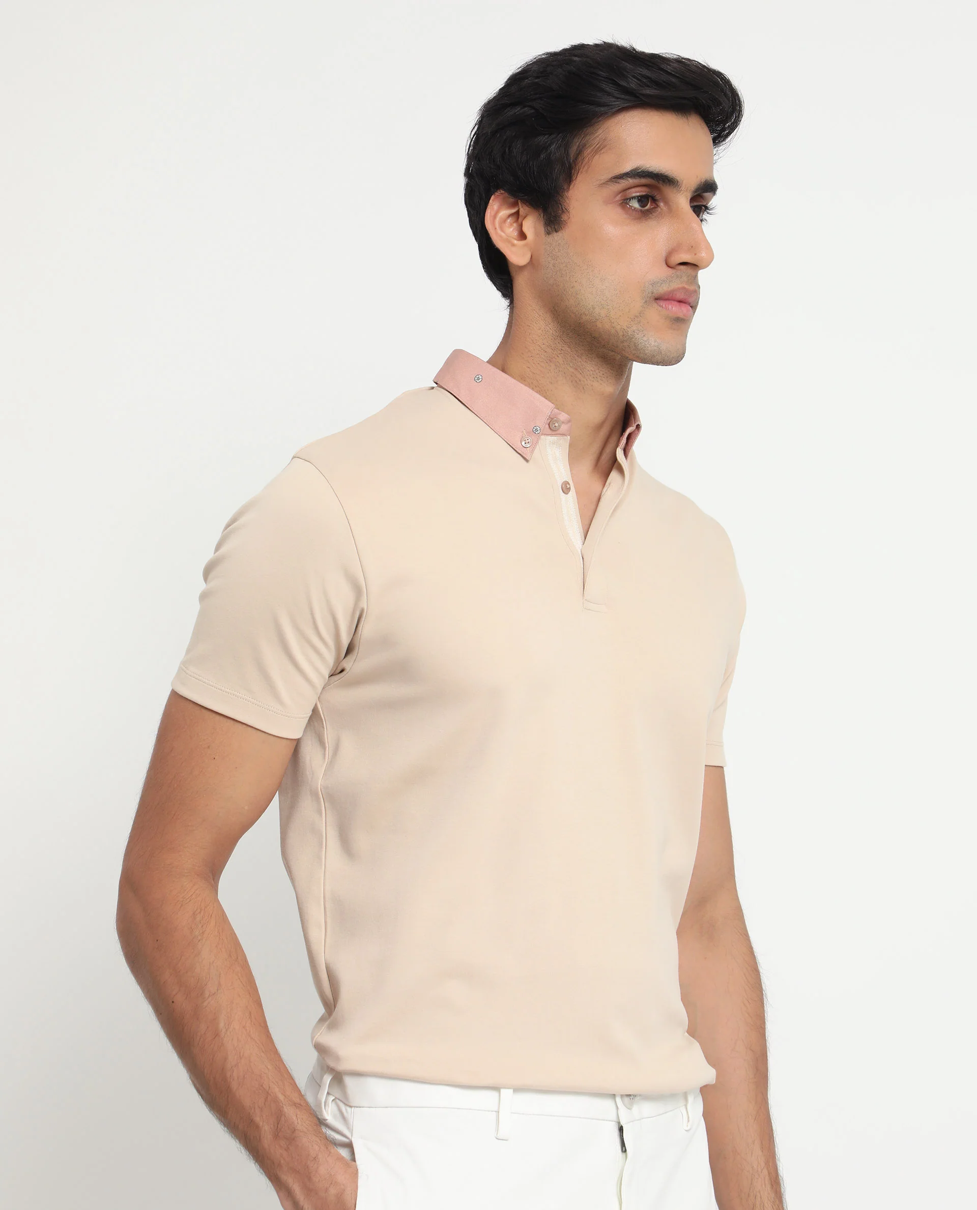 Rare Rabbit Men's Ringer-1 Beige Cotton Printed Regular Fit Half Sleeve Polo - Image 8