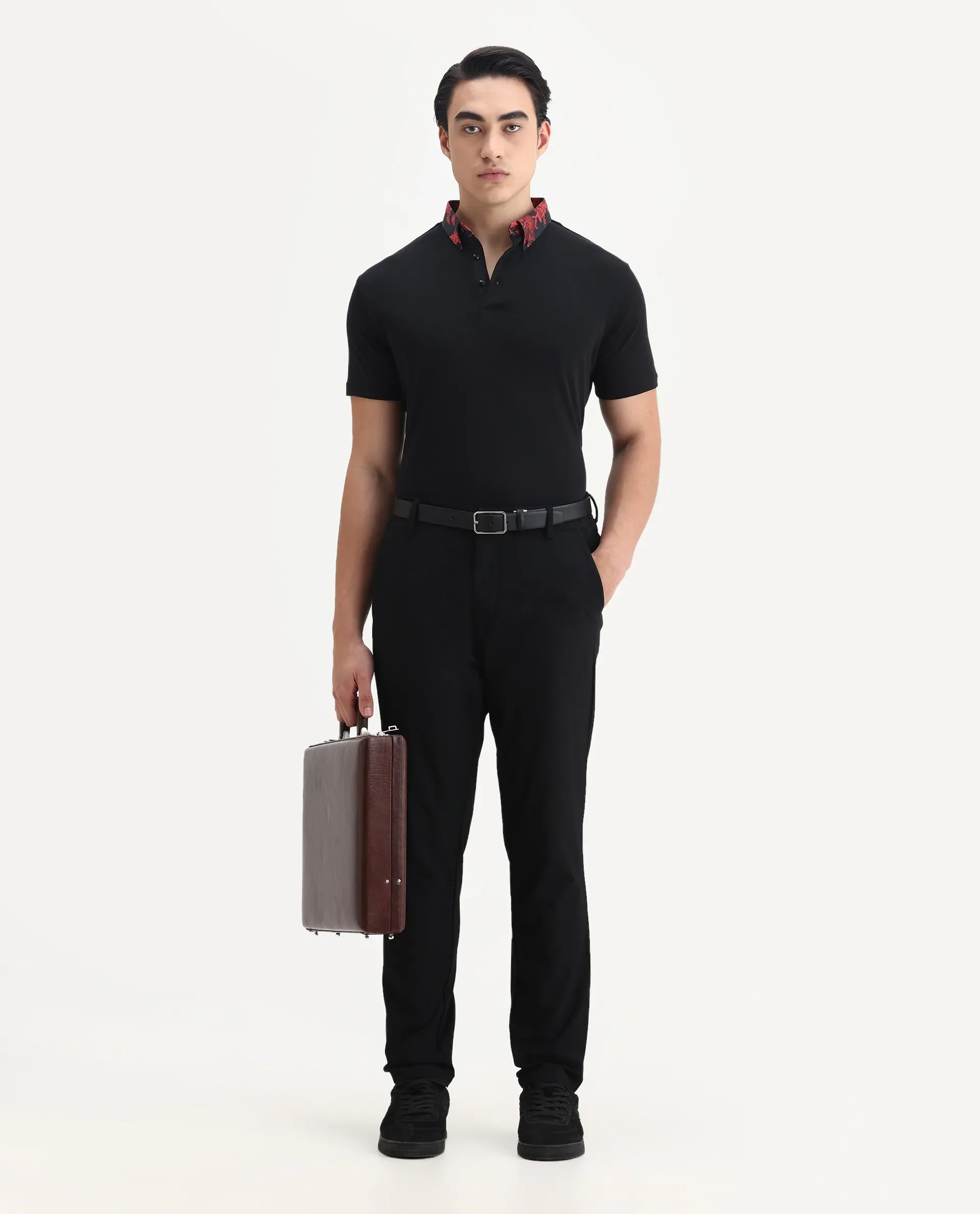 Rare Rabbit Men's Ringer-1 Black Cotton Printed Regular Fit Half Sleeve Polo - Image 2