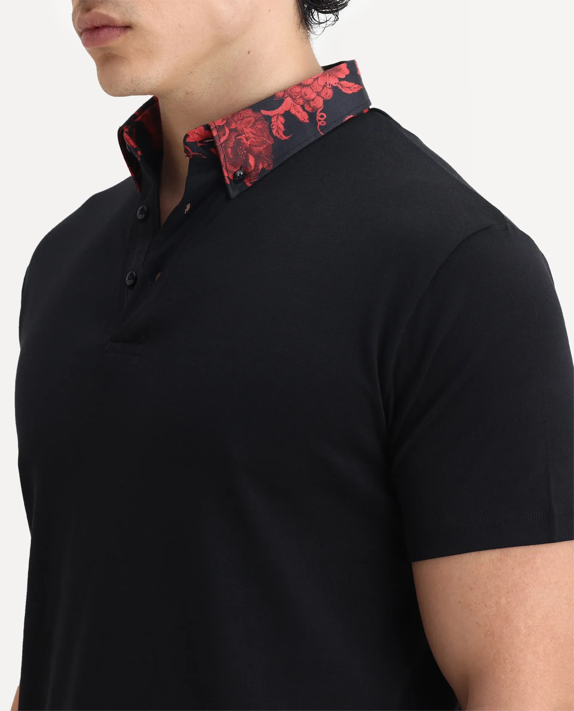 Rare Rabbit Men's Ringer-1 Black Cotton Printed Regular Fit Half Sleeve Polo - Image 3