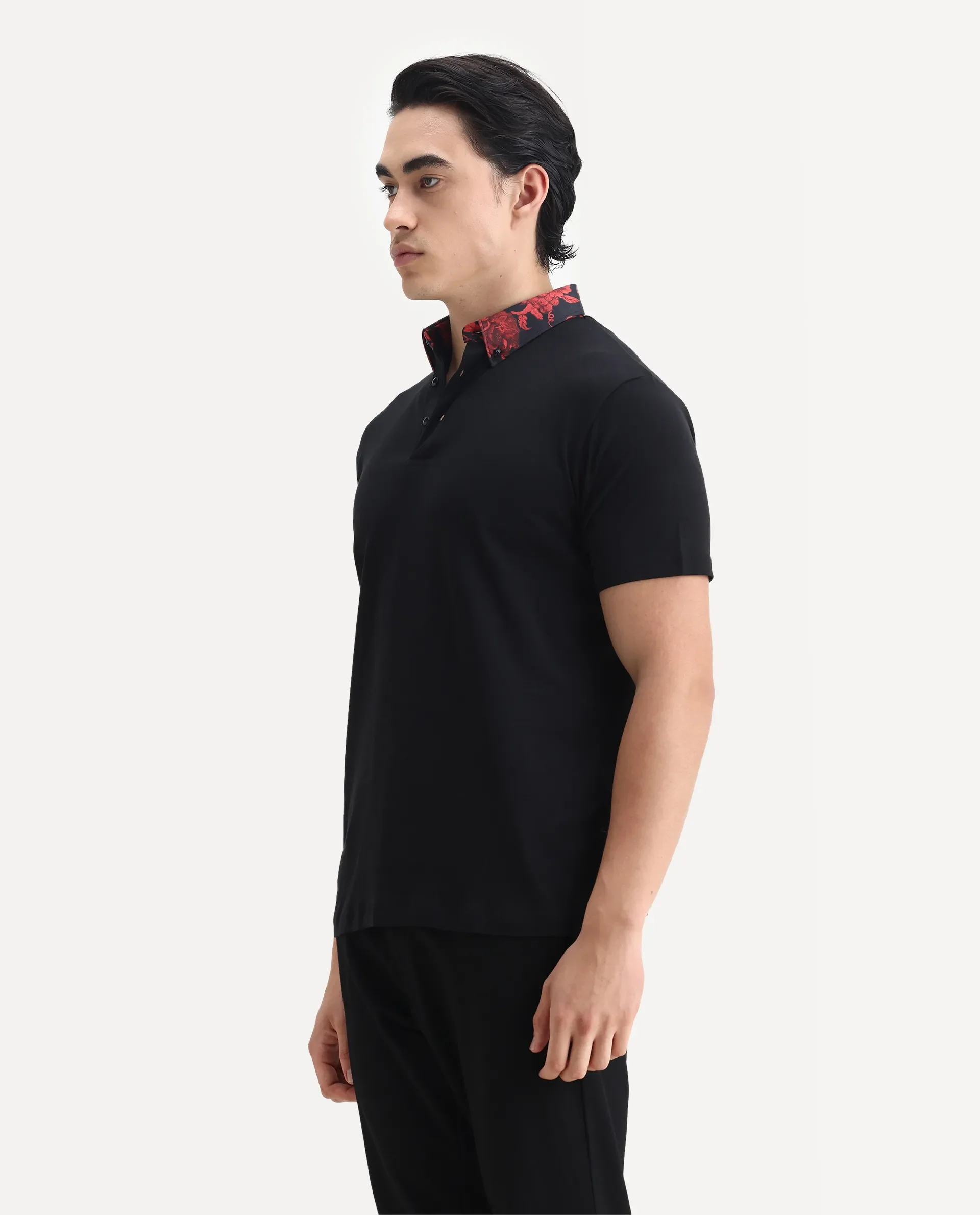 Rare Rabbit Men's Ringer-1 Black Cotton Printed Regular Fit Half Sleeve Polo - Image 5