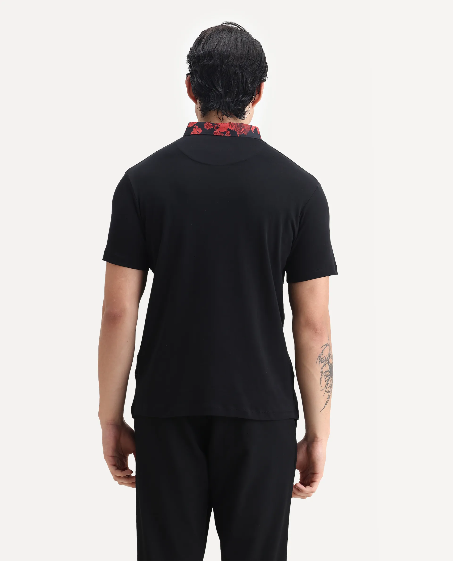 Rare Rabbit Men's Ringer-1 Black Cotton Printed Regular Fit Half Sleeve Polo - Image 7
