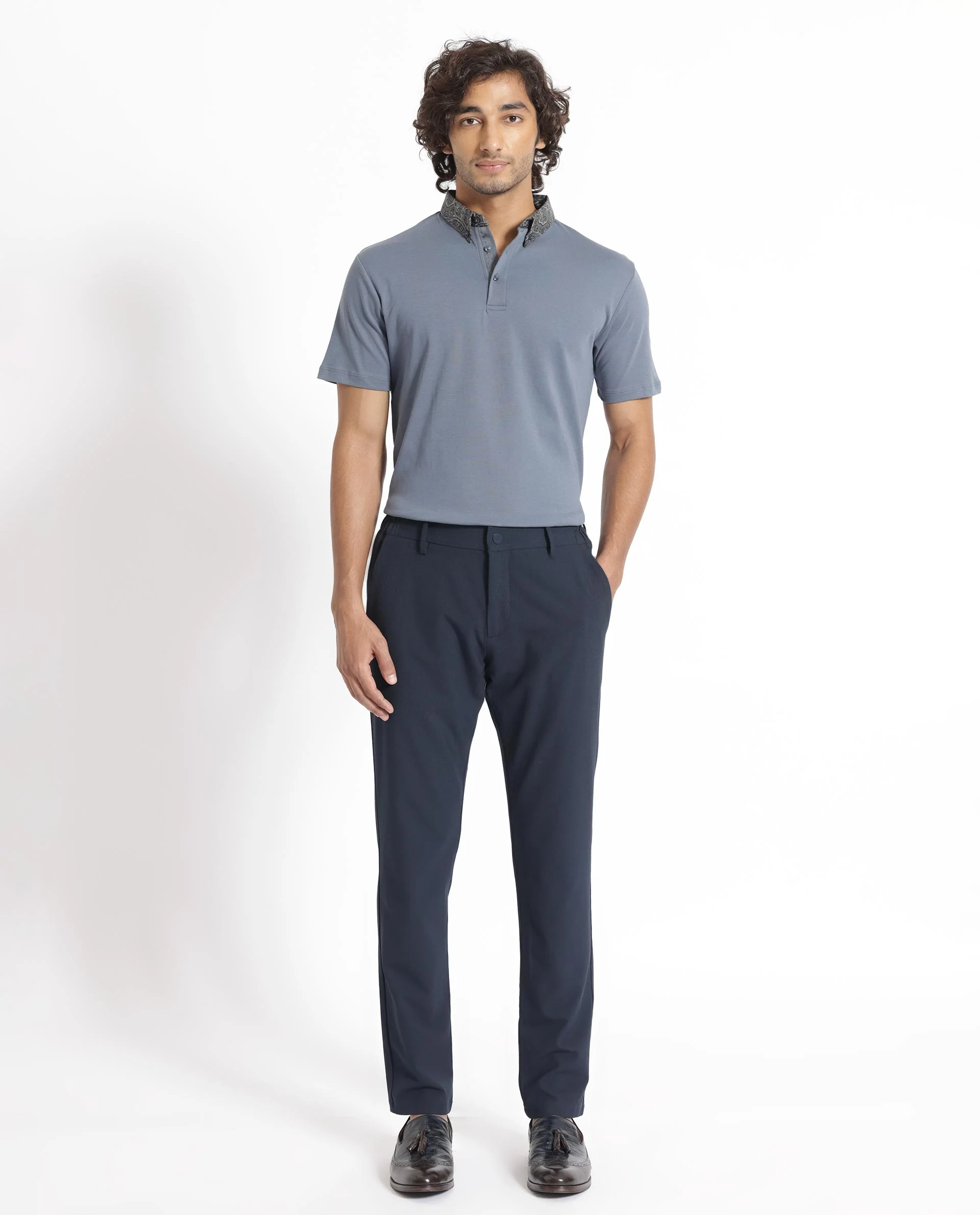 Rare Rabbit Men's Ringer-1 Grey Cotton Printed Regular Fit Half Sleeve Polo - Image 2