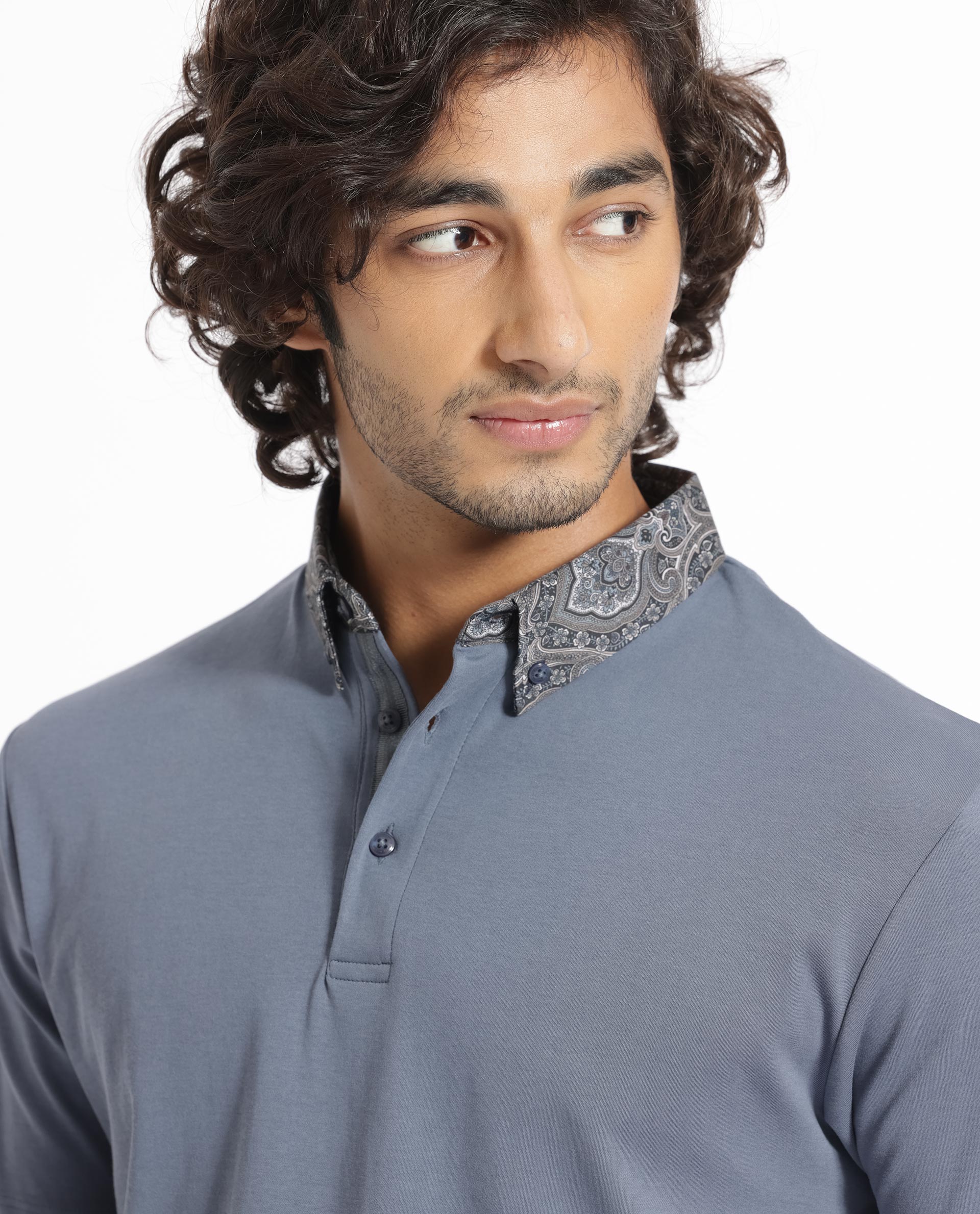 Rare Rabbit Men's Ringer-1 Grey Cotton Printed Regular Fit Half Sleeve Polo - Image 5