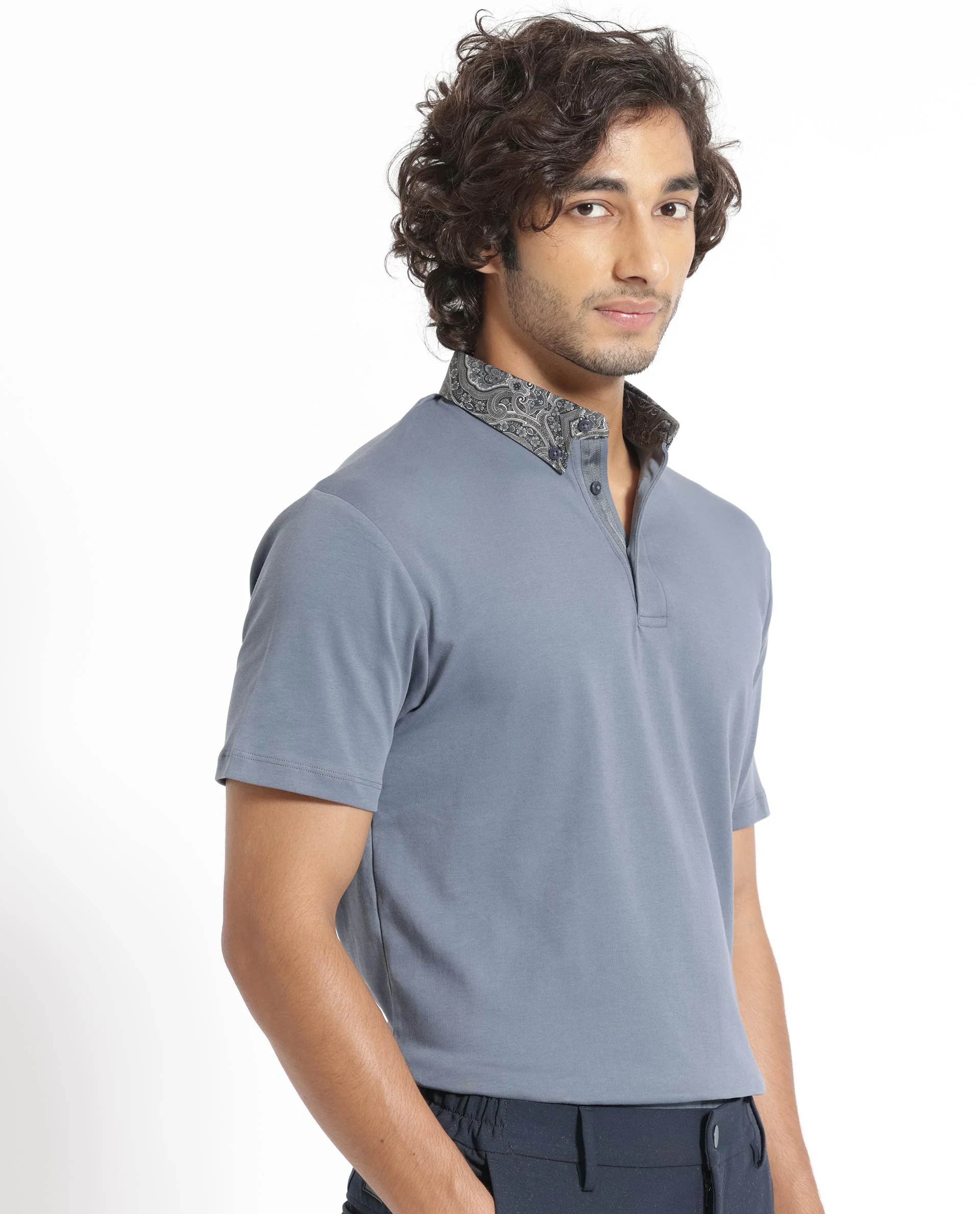 Rare Rabbit Men's Ringer-1 Grey Cotton Printed Regular Fit Half Sleeve Polo - Image 7