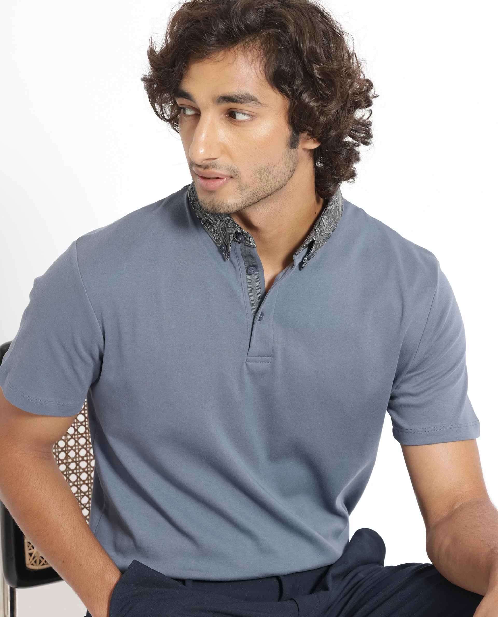 Rare Rabbit Men's Ringer-1 Grey Cotton Printed Regular Fit Half Sleeve Polo - Image 8
