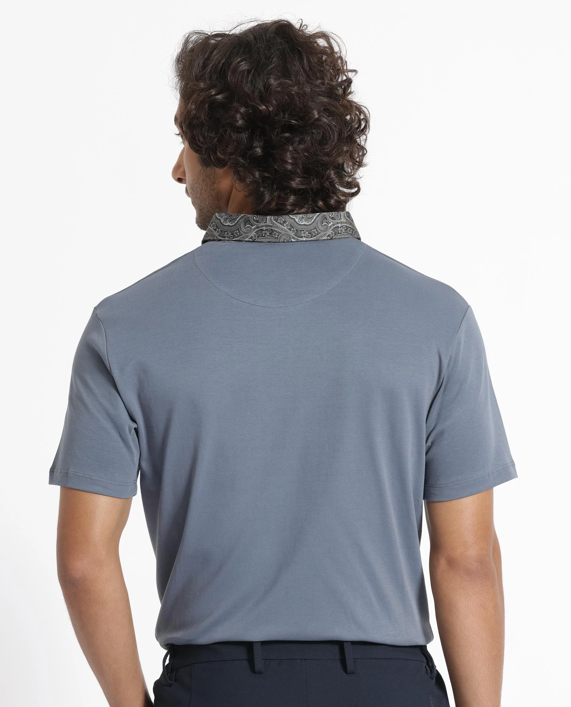 Rare Rabbit Men's Ringer-1 Grey Cotton Printed Regular Fit Half Sleeve Polo - Image 9