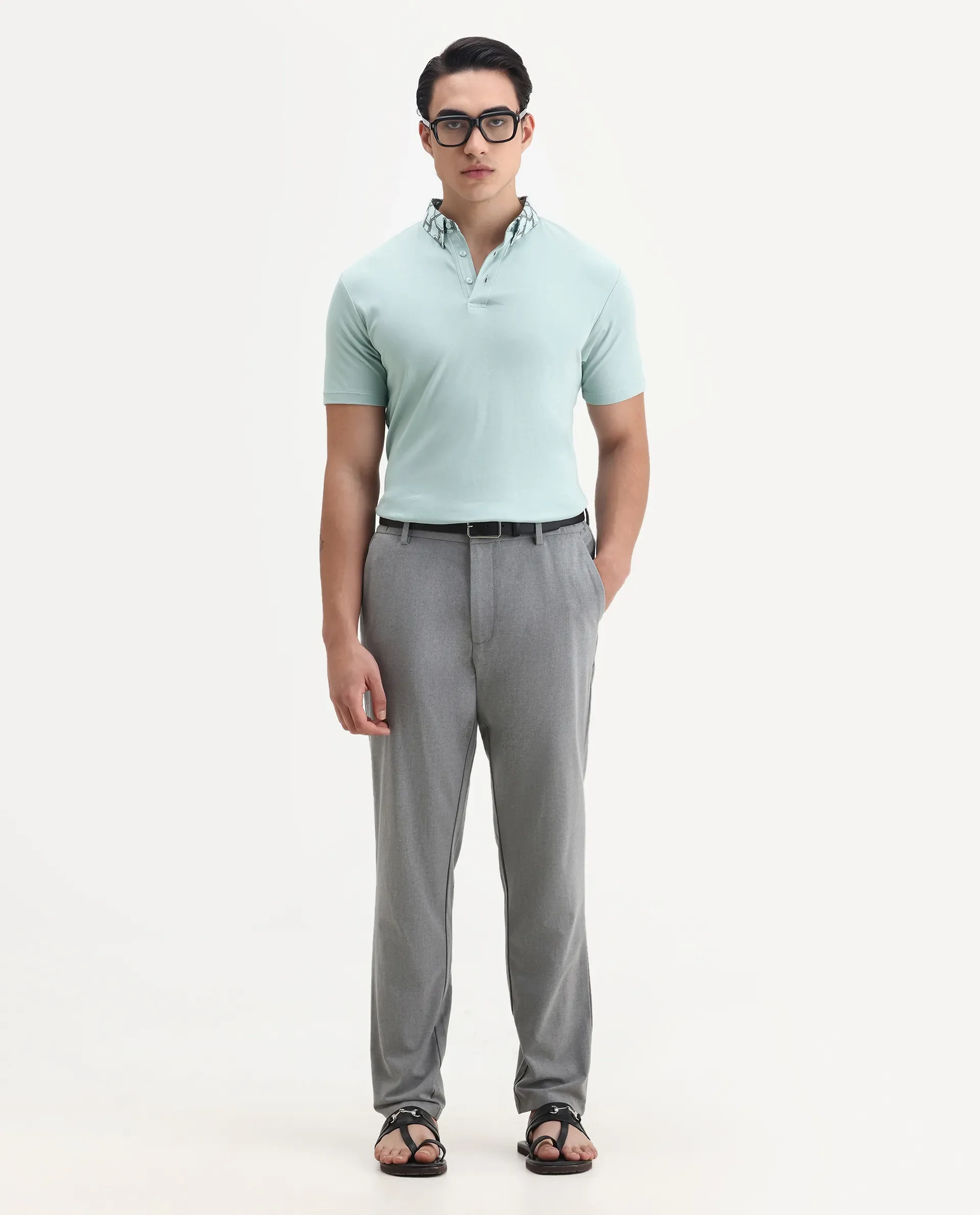 Rare Rabbit Men's Ringer-1 Light Green Cotton Printed Regular Fit Half Sleeve Polo - Image 2