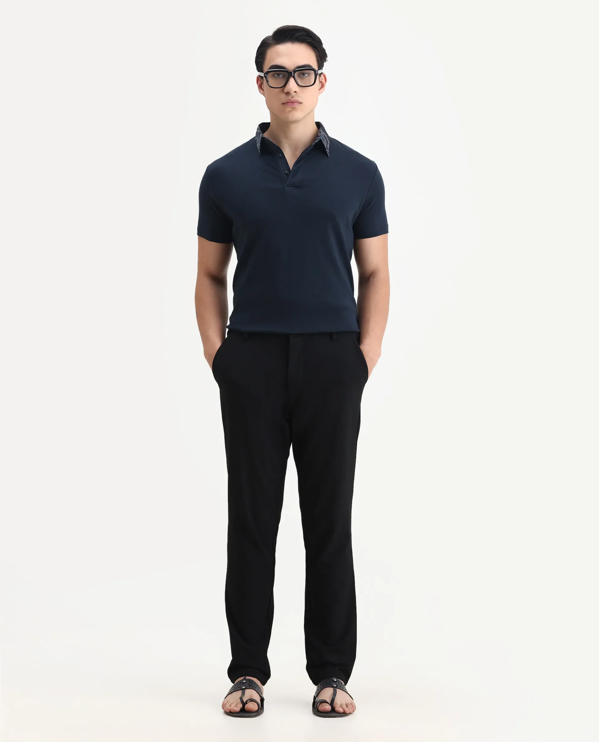 Rare Rabbit Men's Ringer-1 Navy Cotton Printed Regular Fit Half Sleeve Polo - Image 2