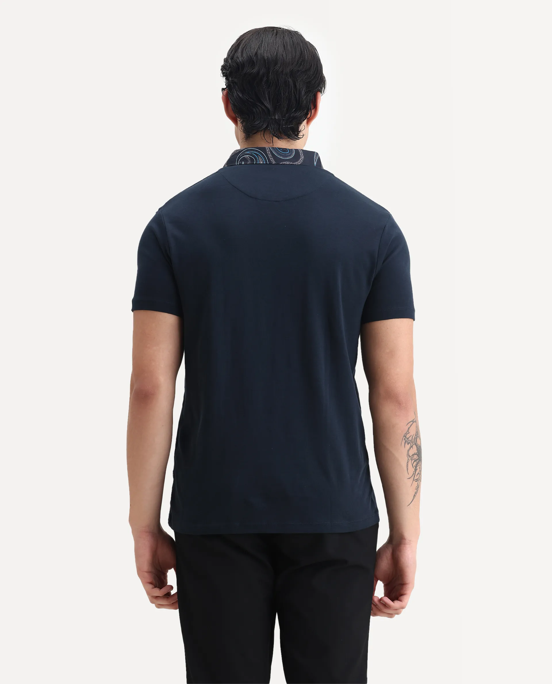 Rare Rabbit Men's Ringer-1 Navy Cotton Printed Regular Fit Half Sleeve Polo - Image 7