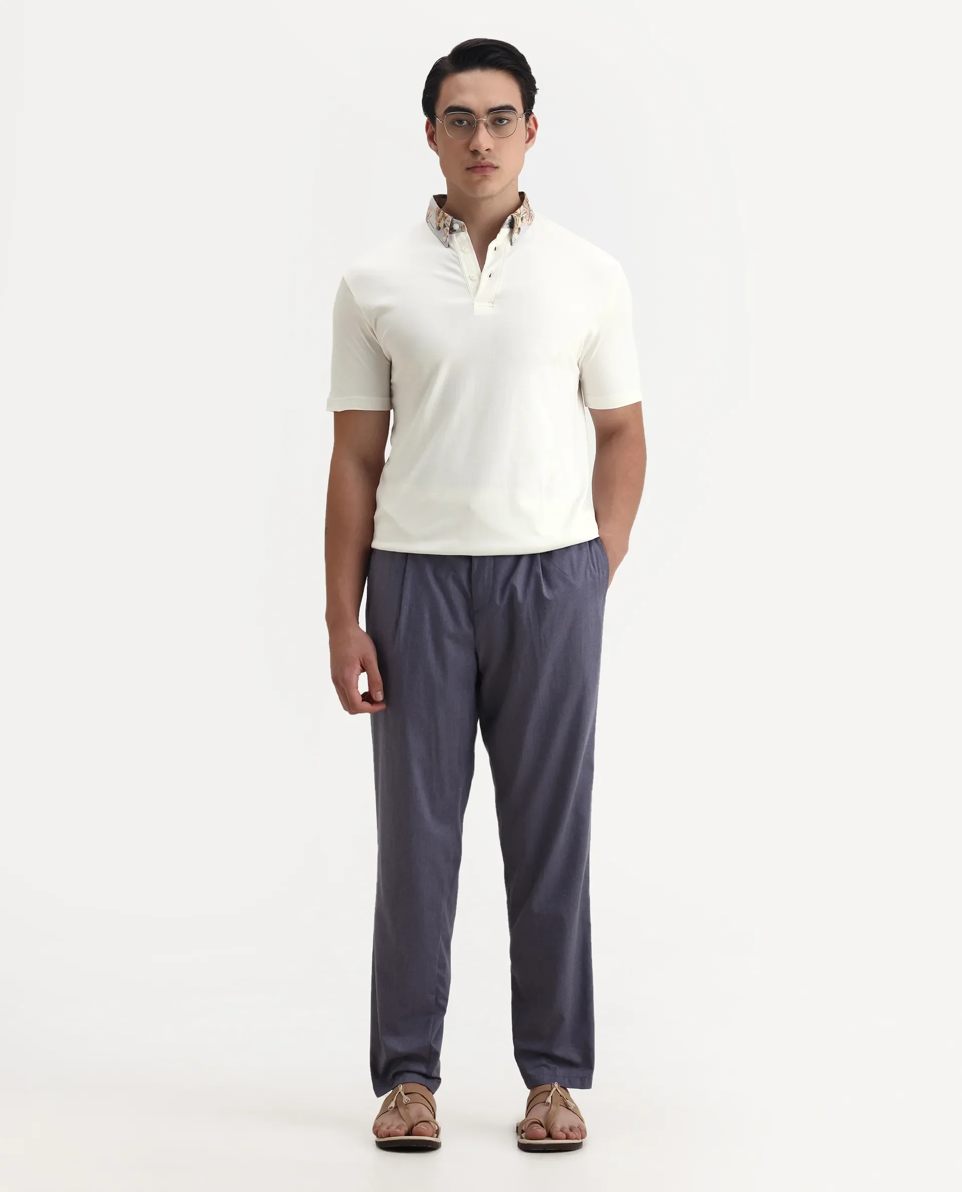 Rare Rabbit Men's Ringer-1 Off White Cotton Printed Regular Fit Half Sleeve Polo - Image 2