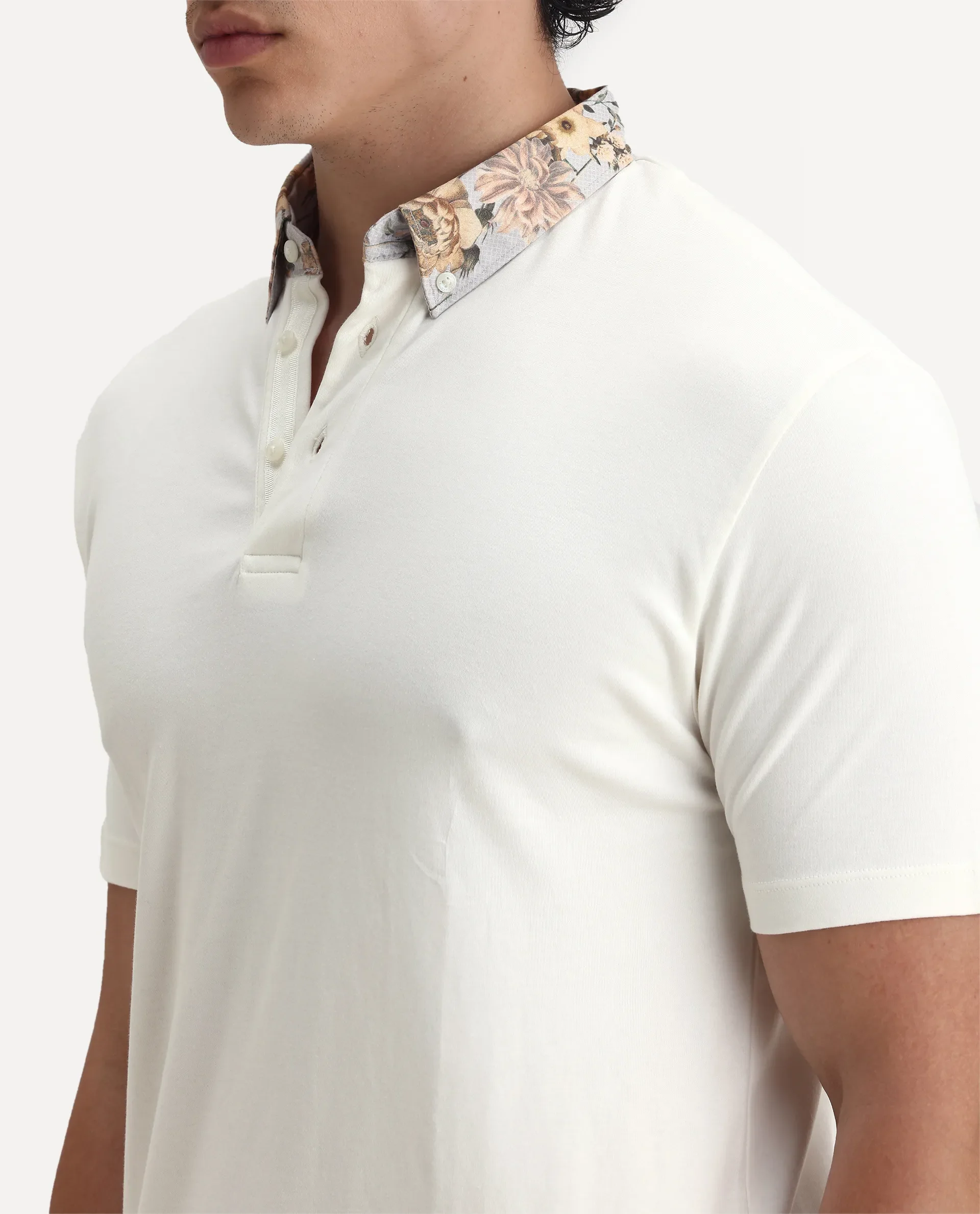 Rare Rabbit Men's Ringer-1 Off White Cotton Printed Regular Fit Half Sleeve Polo - Image 3