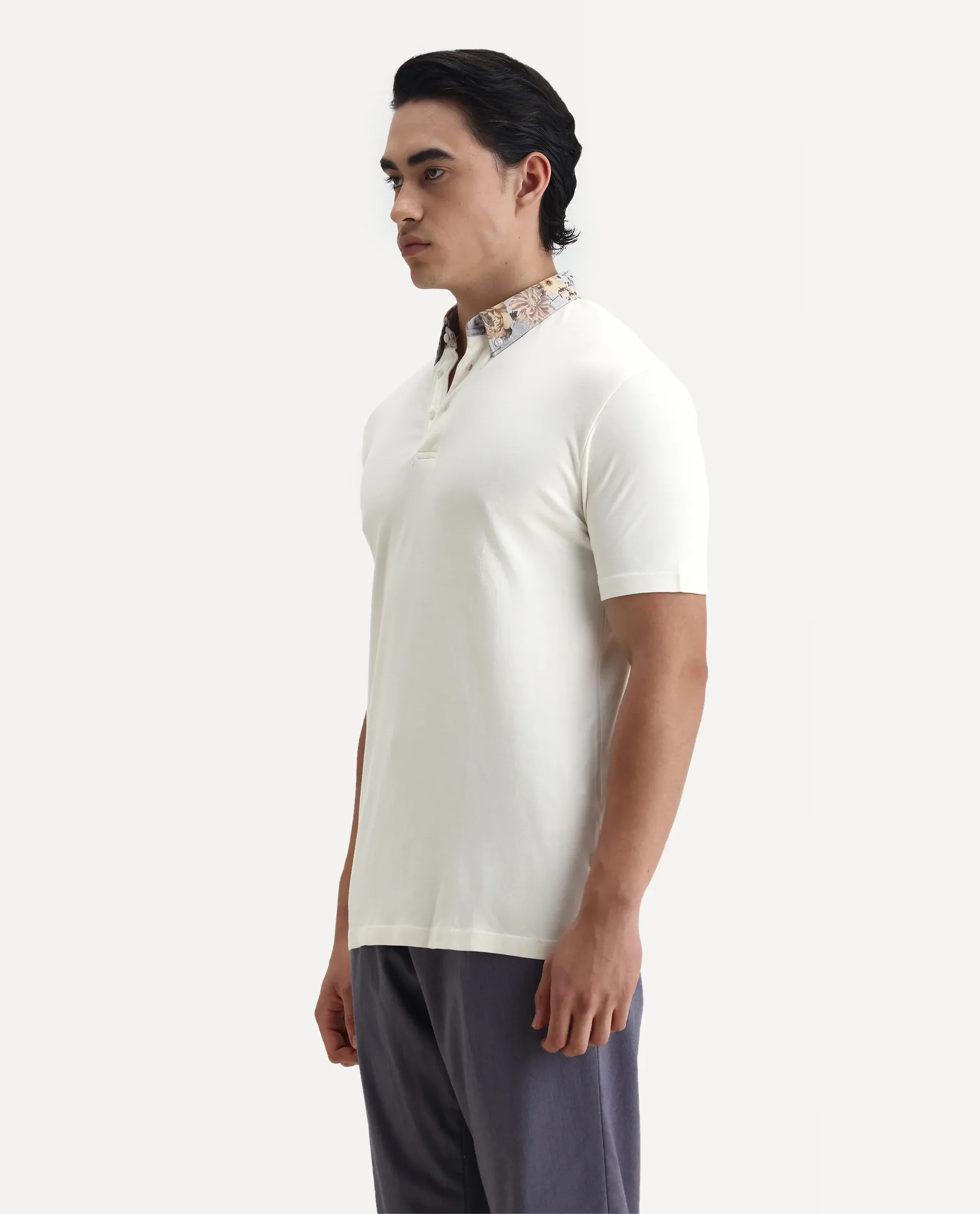 Rare Rabbit Men's Ringer-1 Off White Cotton Printed Regular Fit Half Sleeve Polo - Image 5