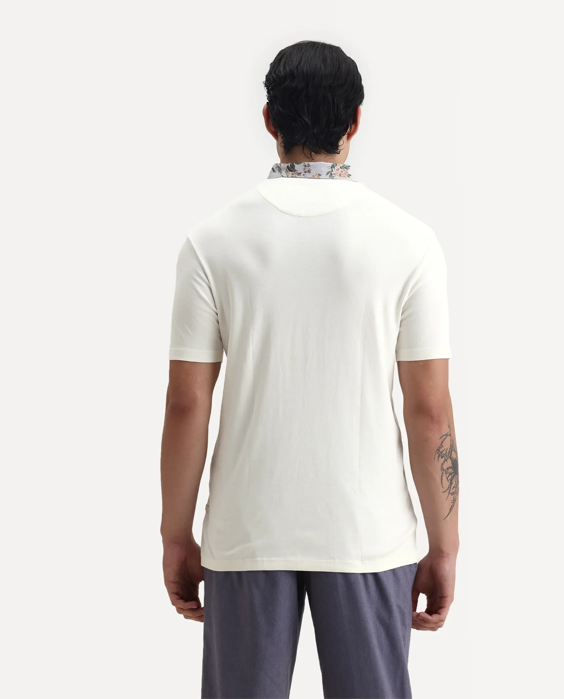 Rare Rabbit Men's Ringer-1 Off White Cotton Printed Regular Fit Half Sleeve Polo - Image 7